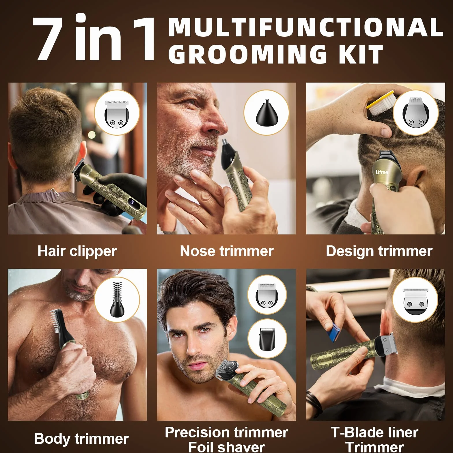 Ufree Tondeuse à barbe électrique sans fil, kit de toilettage réglable pour moustache