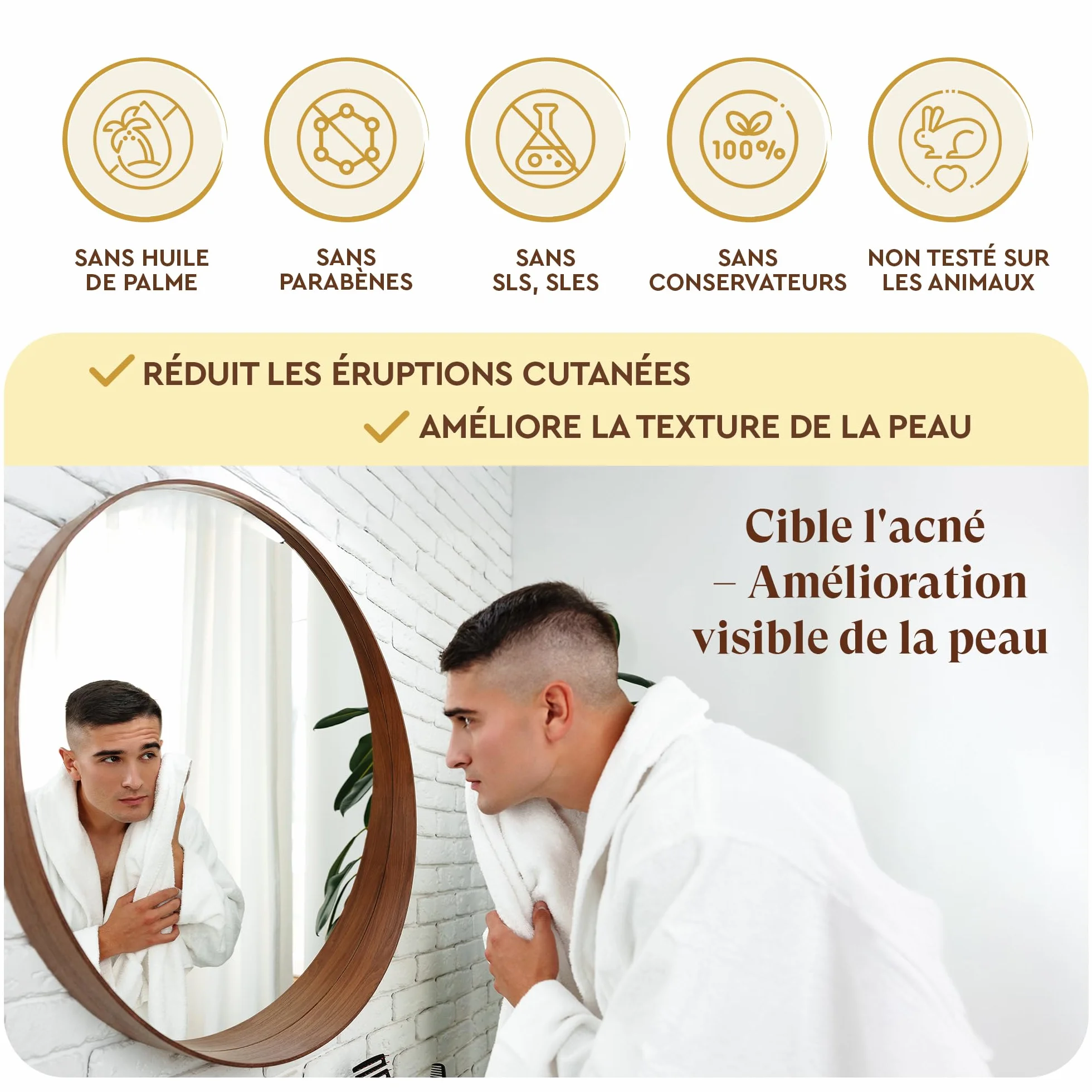 Savon au Soufre 100g Visage Acné Corps Sans Parfum Artisanal