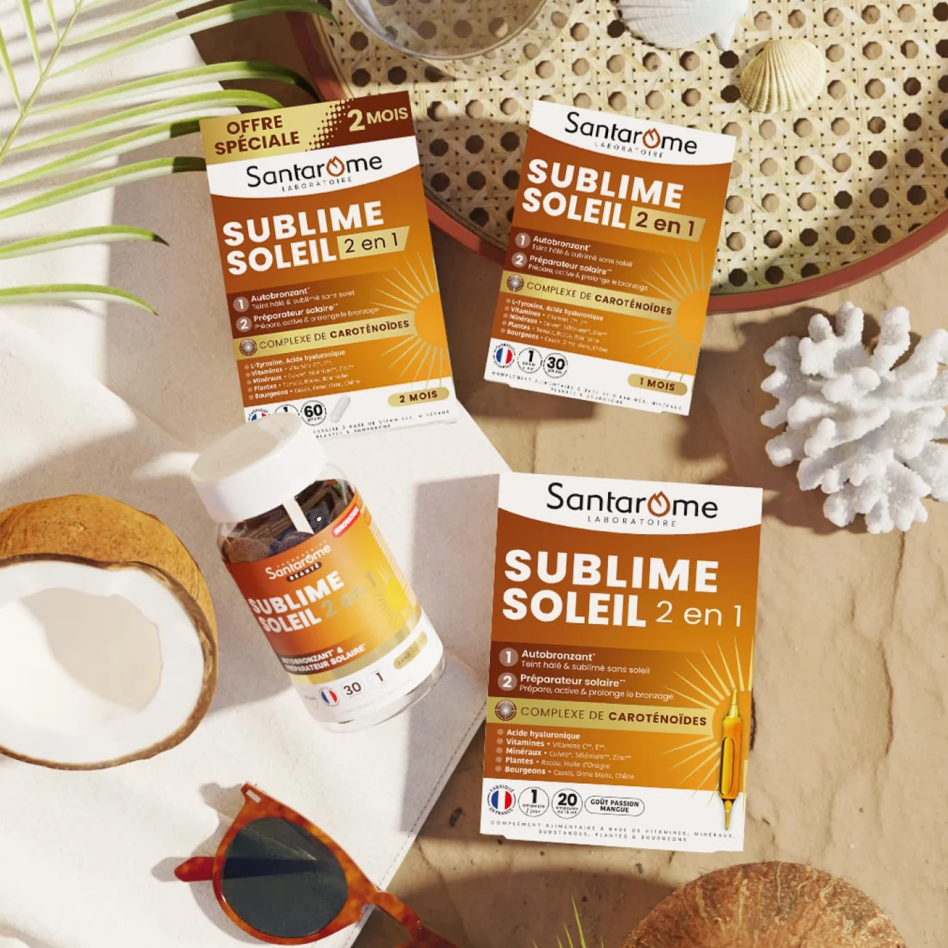 Santarome Bio Sublime Soleil 2 en 1 Autobronzant Préparateur Solaire Complément Alimentaire Solaire Caroténoïdes Plantes 30 gélules