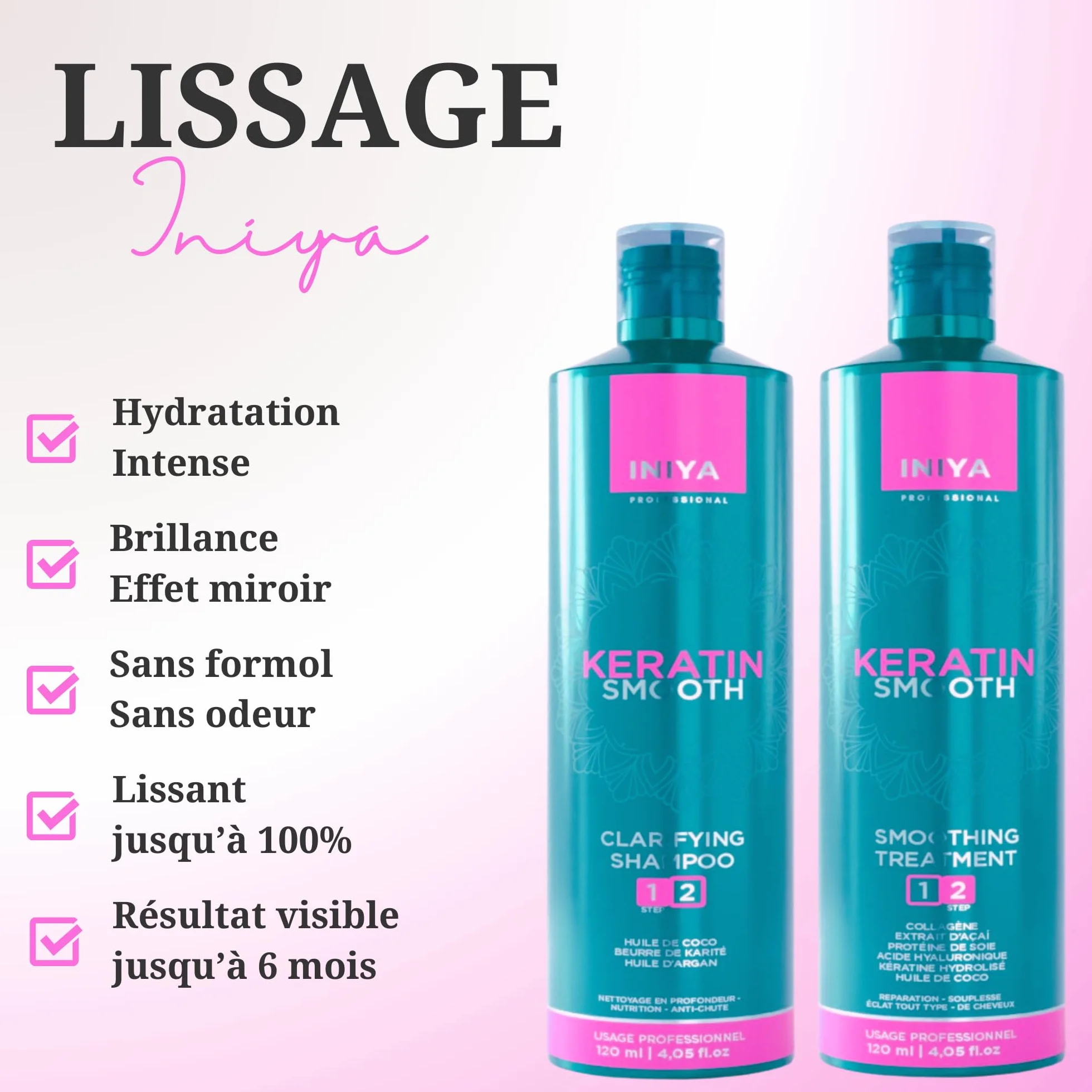 Iniya Professional Kit Lissage Brésilien Kératine Sans Formol 2x120ml