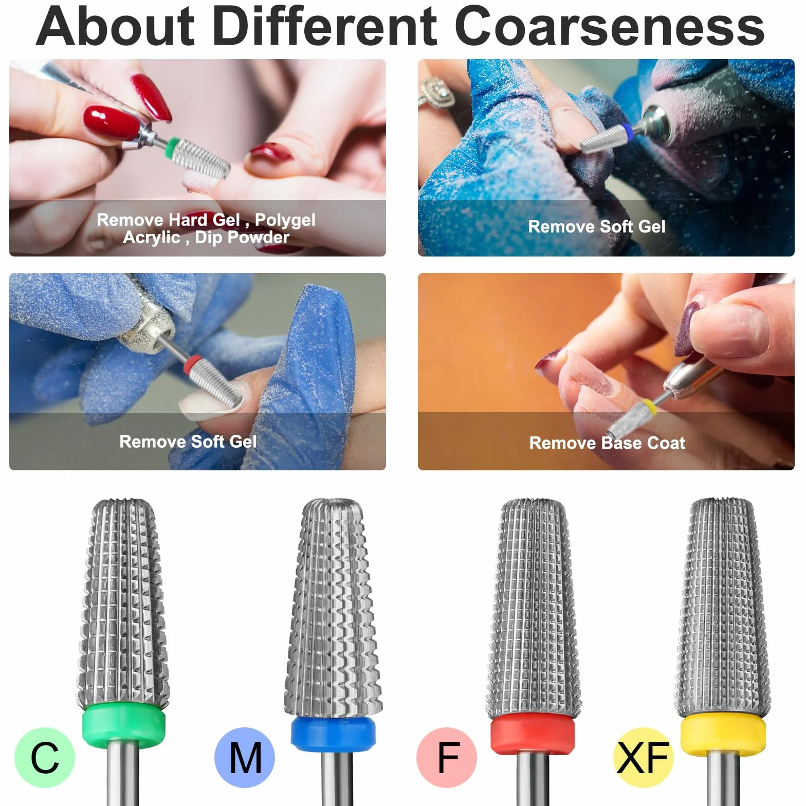 5 en 1 Foret à ongles en carbure de tungstène 3/32" pour Manucure Pédicure Cuticule Gel Polissage Enlèvement rapide de l'acrylique ou du gel dur Embouts pour techniciens (Moyen - M, Argent)