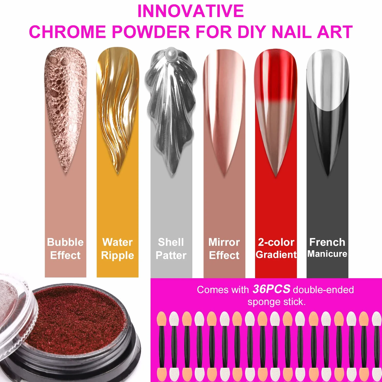 Saviland Poudre Chrome Ongles Métalliques 36 PCS Effet Miroir Nail Art Glitter Manucure