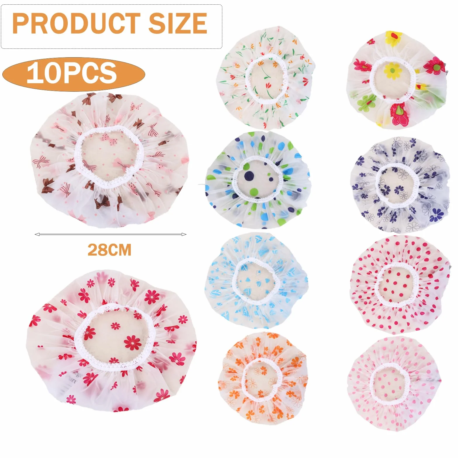 Bonnet de Douche Femme Imperméable Réutilisable 10 Pièces Bande Élastique SPA Salon
