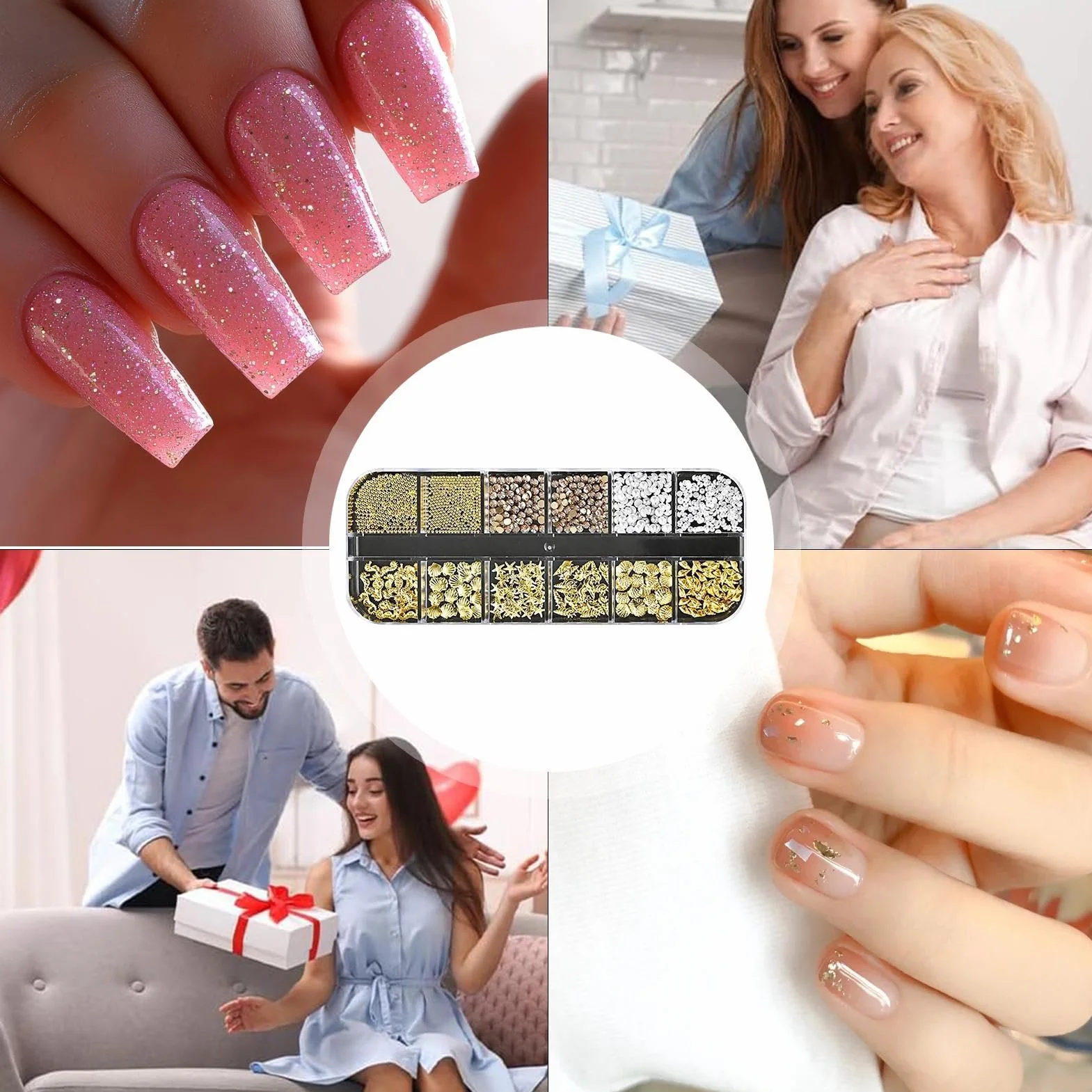 Kit de Manucure Strass Thème Mer, Charmes 3D Perles Coquilles Étoiles pour Ongles