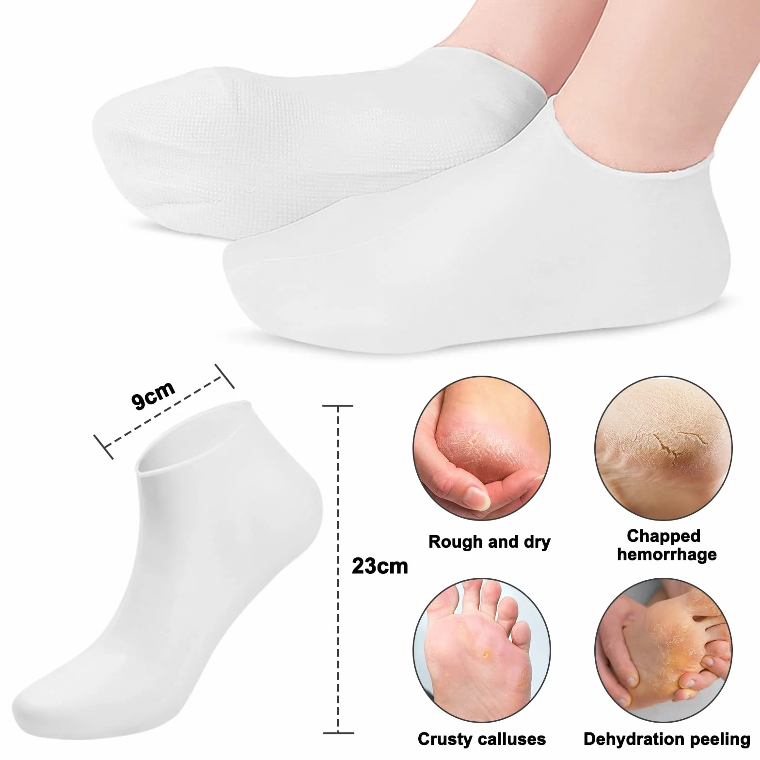 Chaussettes Hydratantes Anti-fissuration Pieds Fissurés Soin Gel Hommes Femmes (Blanc)