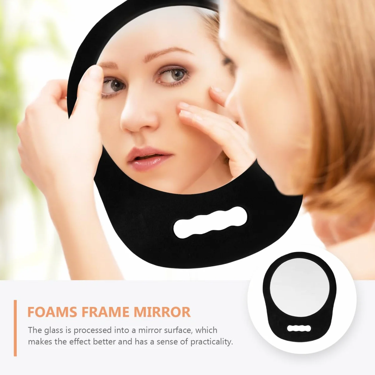 Lurrose Miroir Rond Portable À Main avec Cadre en Mousse Ergonomique 13.39x10.83x0.59 Pouces Miroir De Coiffure pour Salon Maquillage Usage Professionnel Et Domestique