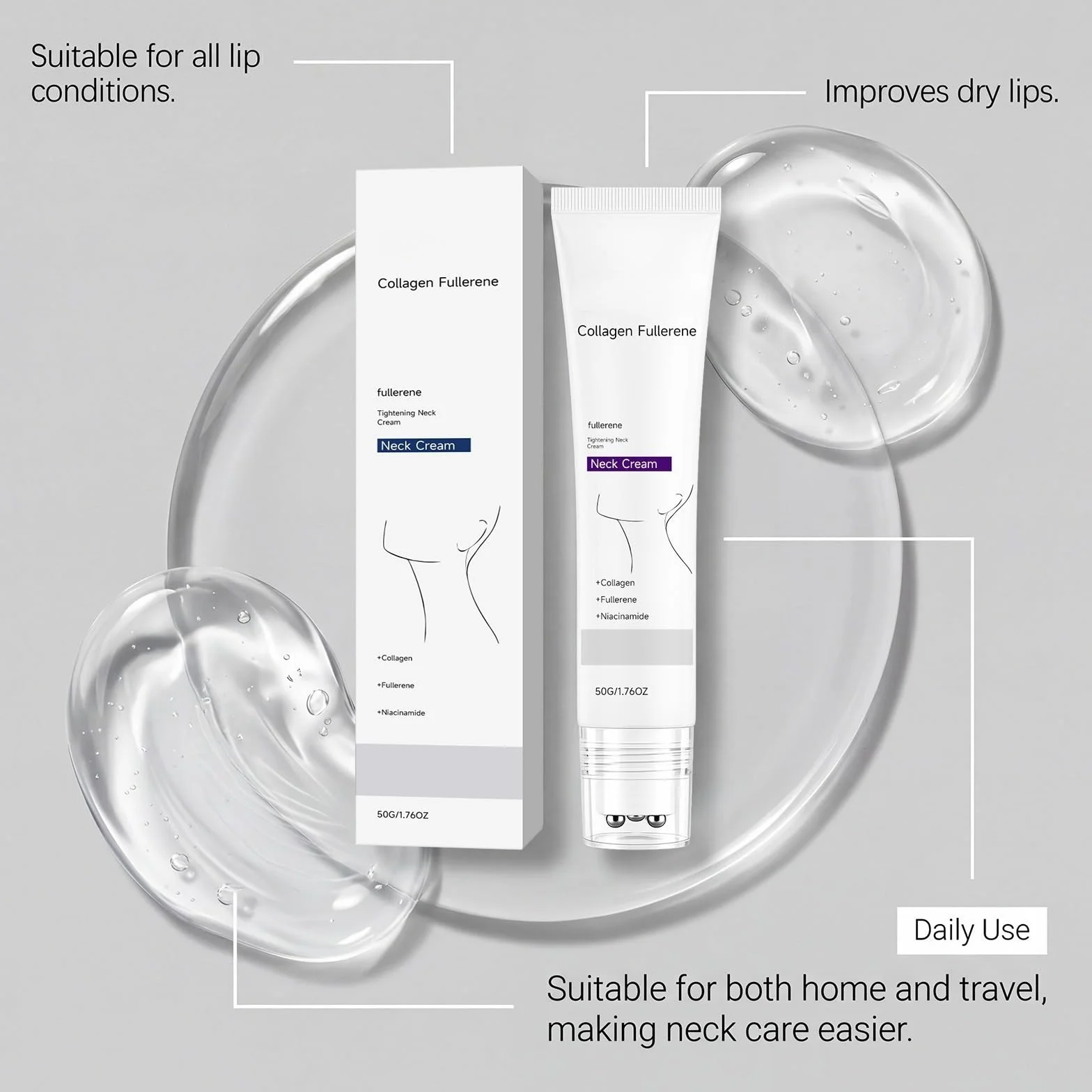 Magic Collagen Fullerene Neck Cream - Neck Skincare with Collagen Peptides,Neck Firming Creams, Moisturizing, Wrinkles & Fine Lines Skin Care,Lightweight and Fast-Absorbing