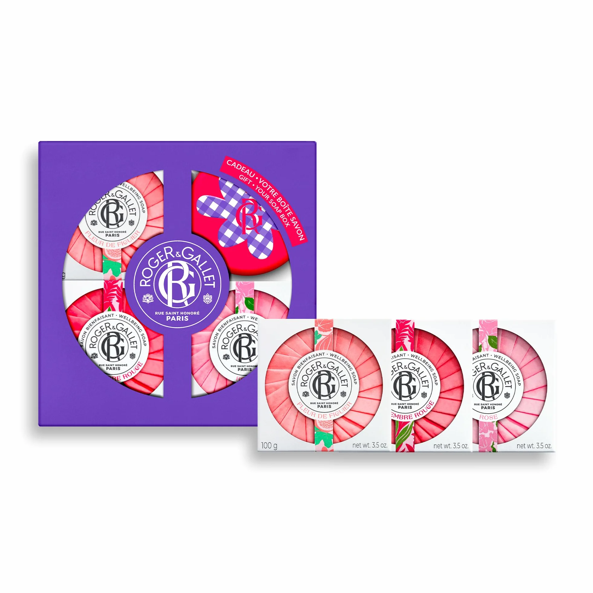 RogerGallet Trio Savons Bienfaisants Coffret Cadeau Femme Parfum Fleur de Figuier Gingembre Rouge Rose