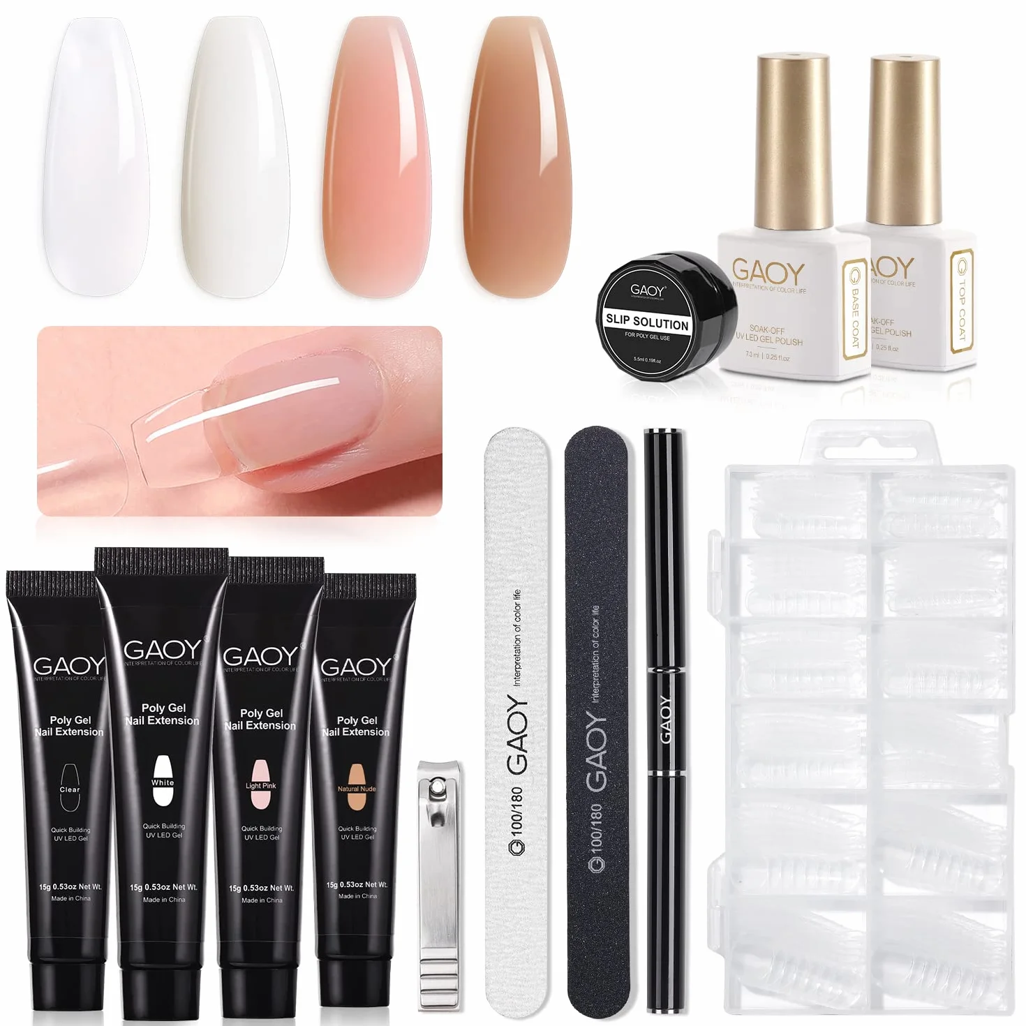 Kit de gel d'extension d'ongles GAOY 4 couleurs poly-gel avec couche de finition