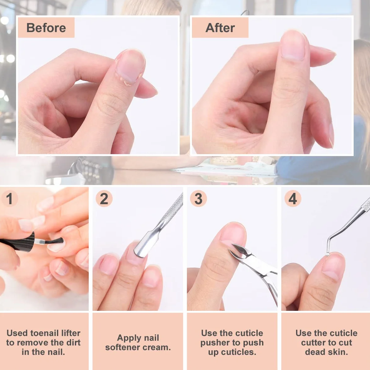 Pinces à Cuticules 4 en 1 Acier Inoxydable Professionnel Trousse Manucure Pédicure