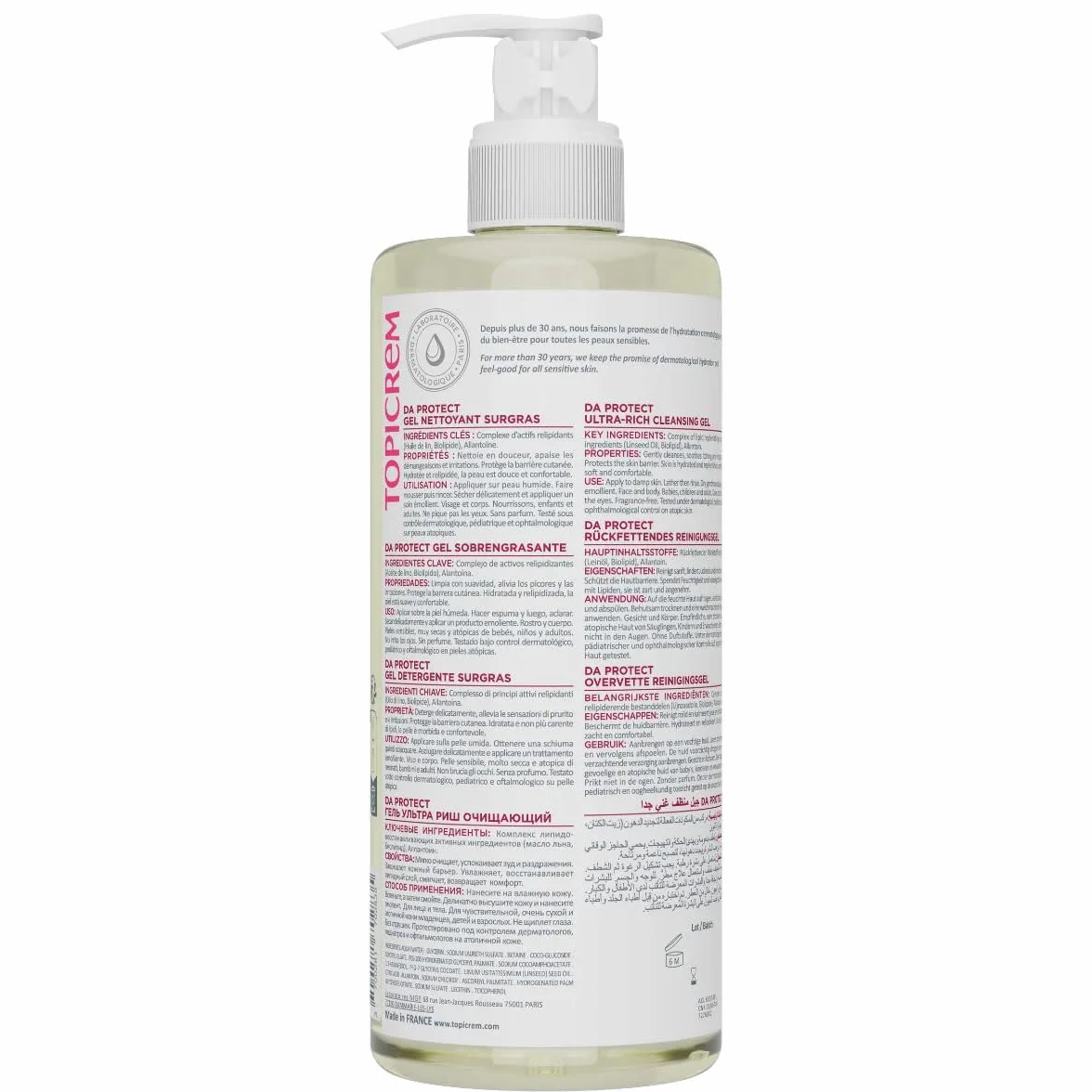 Topicrem DA PROTECT Gel Nettoyant Surgras Gel Douche Peaux Sensibles Sèches Atopiques 500 ml