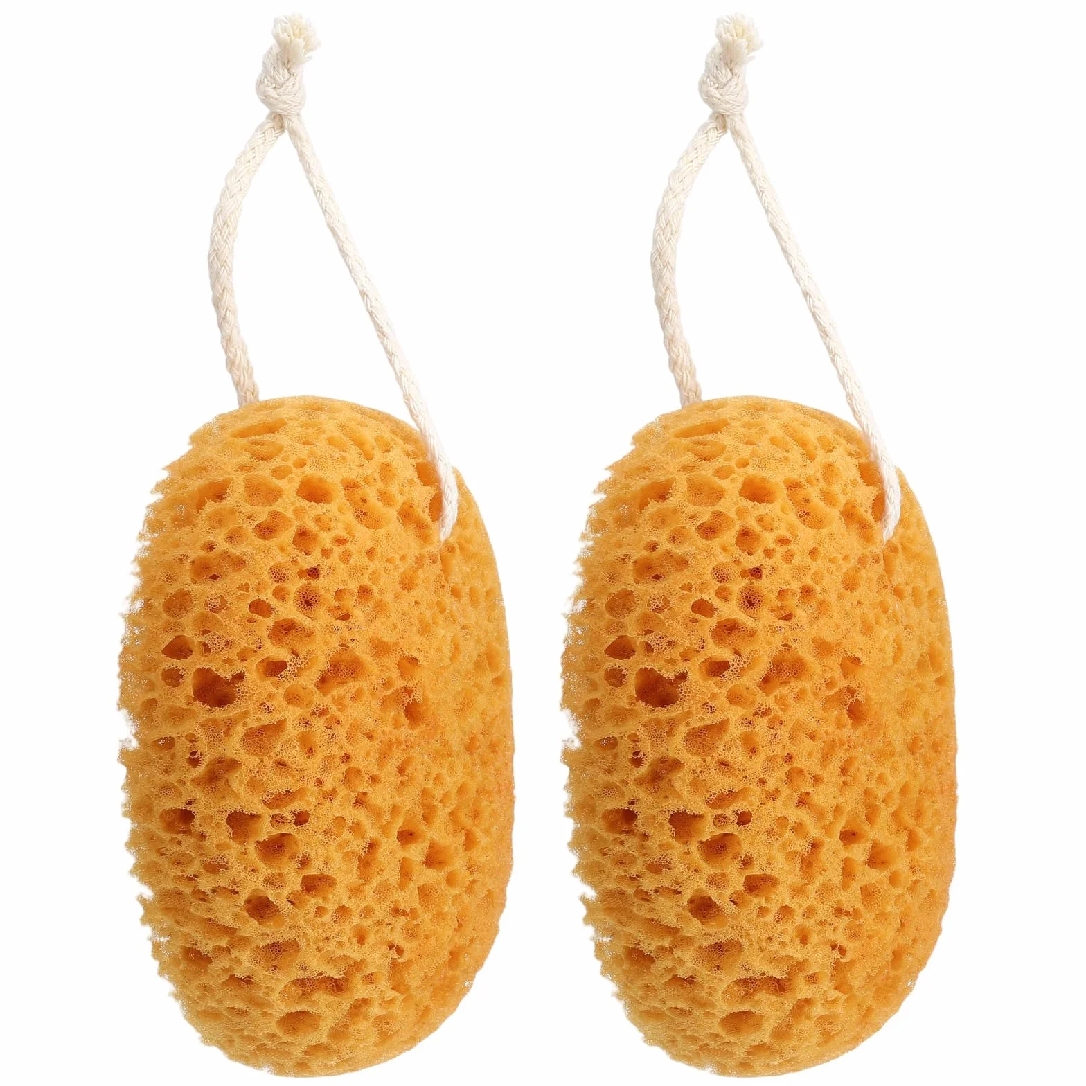 TIESOME Lot de 2 éponges de bain naturelles 15,5 cm nid d'abeille avec cordon de serrage