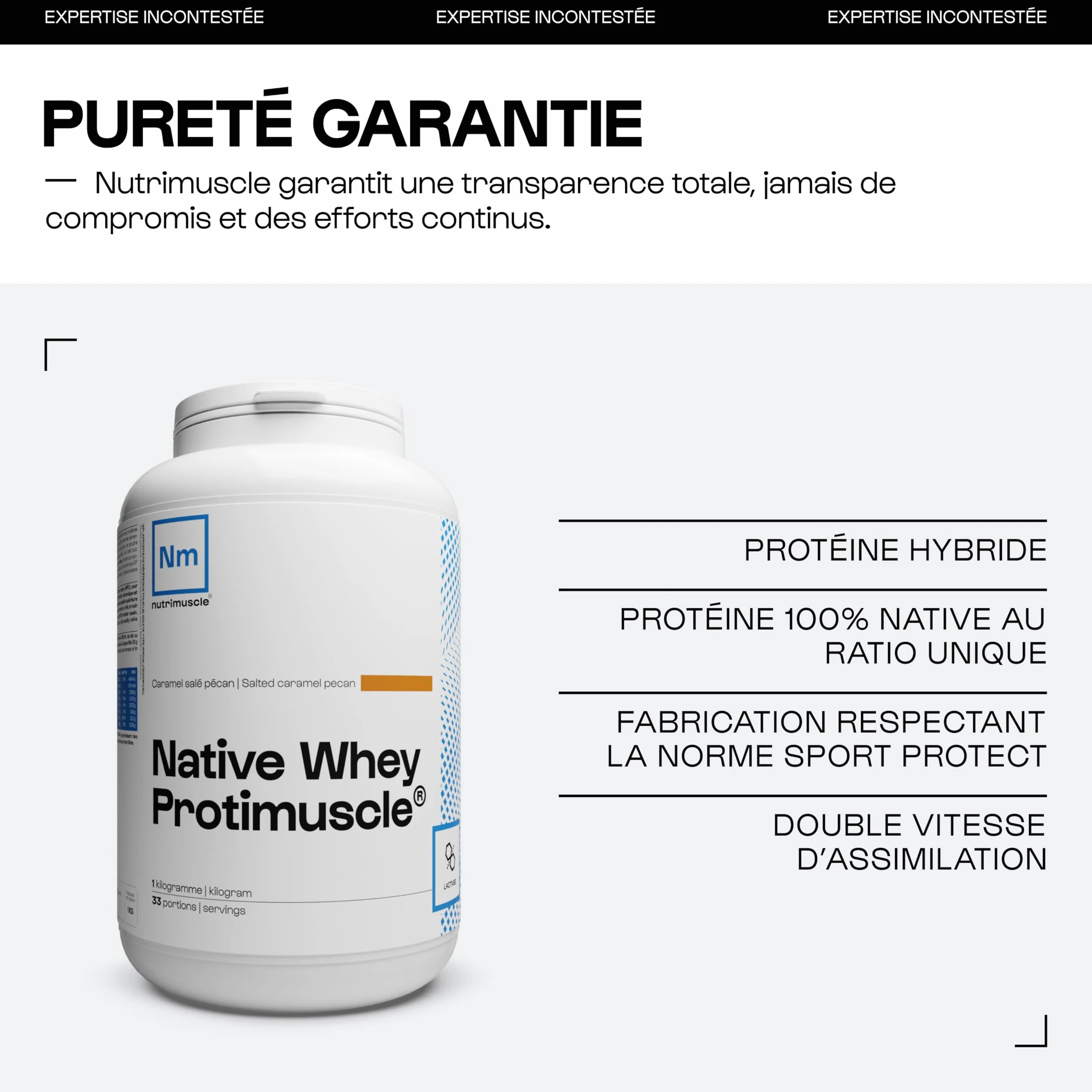 Nutrimuscle Whey Native 1 Kg Vanille Protimuscle Mix Protéine Caséine Prise de Muscle