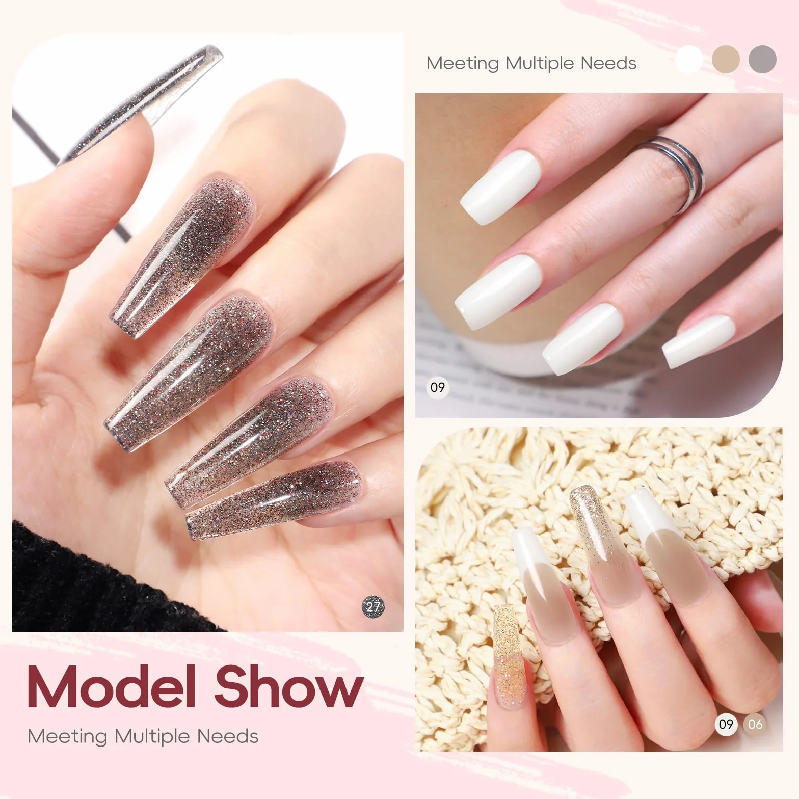 PEACECOLOR Poly Extension Gel Kit Complet avec Lampe U V 6 Couleurs Nude Rose Blanc 16ml Ongle gel Kit Construction Ongle avec Base et Top Coat La Manucure à la Maison
