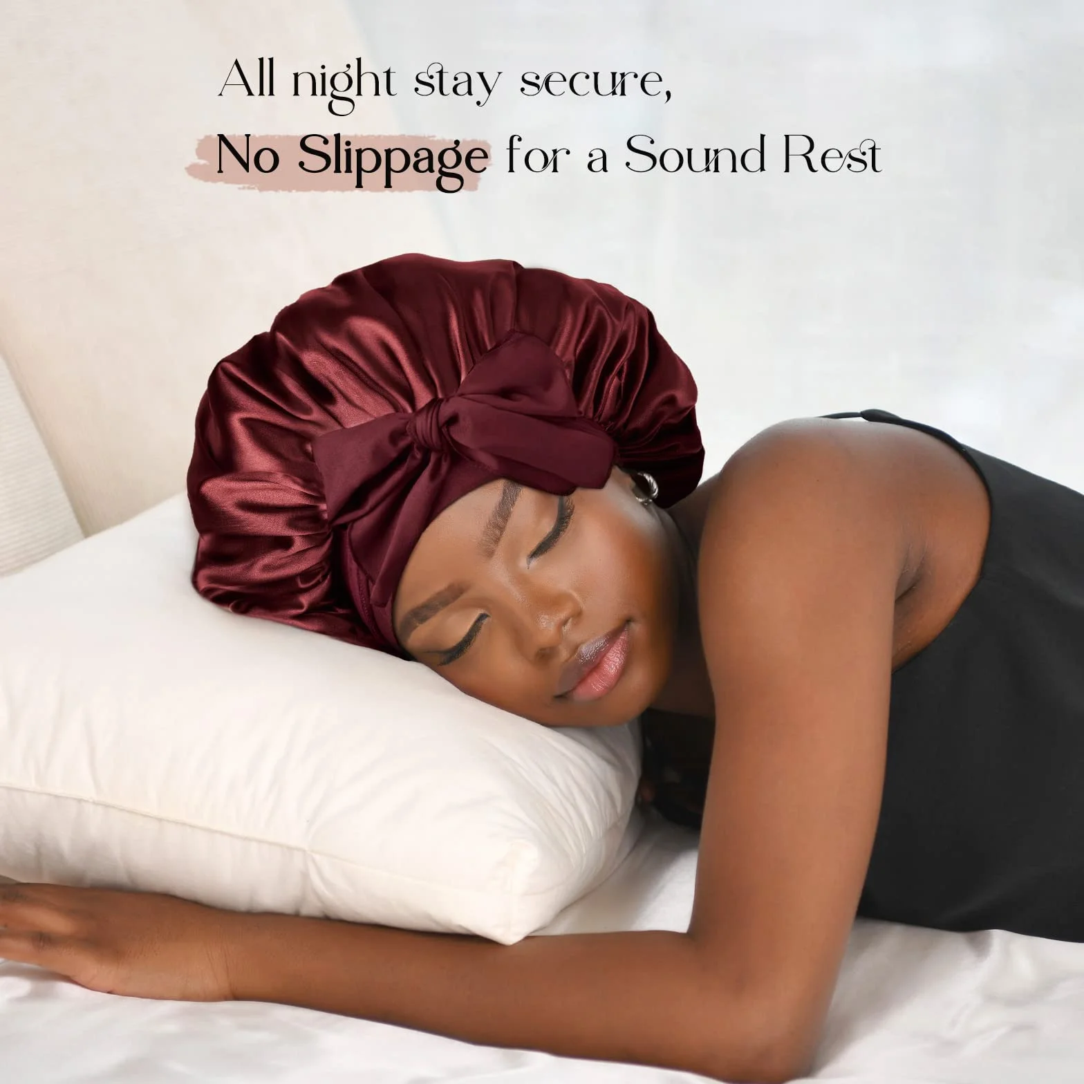 Bonnet de nuit en soie double couche avec doublure satin pour femme cheveux bouclés