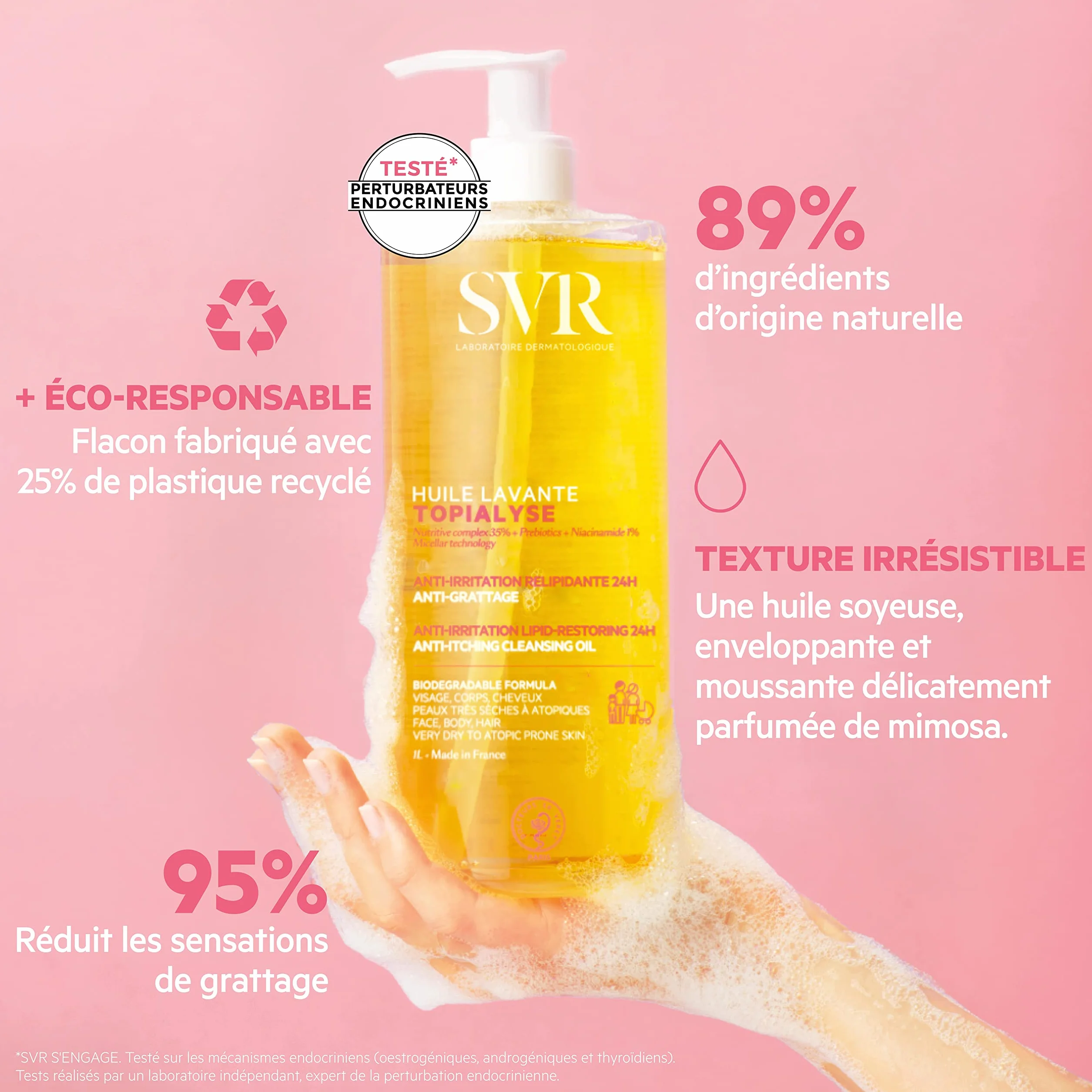 SVR Topialyse Huile Lavante 1000 ml - Huile nettoyante relipidante anti-grattage 24H pour peaux sèches à atopiques