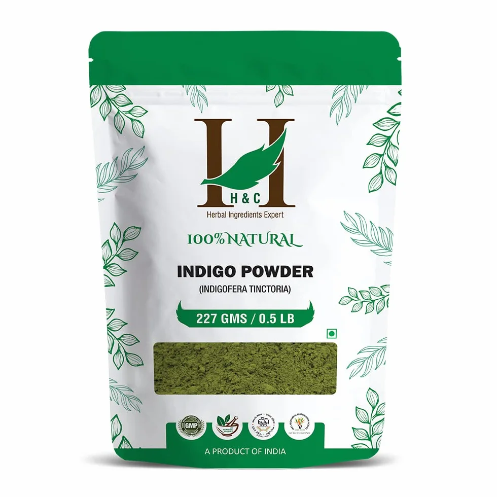Poudre d'indigo H&C (Indigofera Tinctoria) – Paquet de 227 g | Poudre d'indigo naturelle sans paraphénylènediamine pour colorer les cheveux en bleu, brun et noir, pour tous types de cheveux.