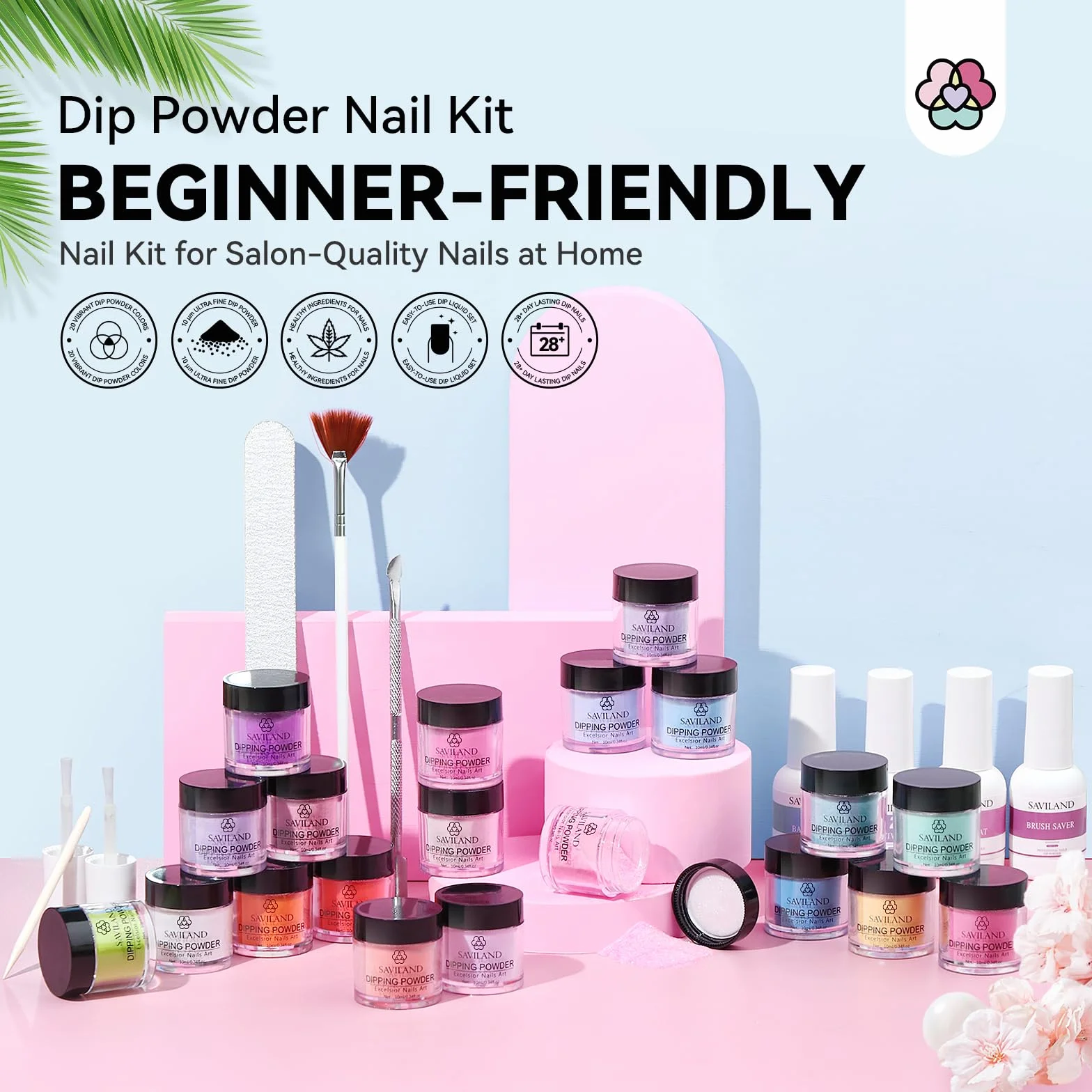 Saviland 29PCS Dipping Powder Kit Complete, 20 Couleur Trempage Manucure avec Activateur, Base & Top Coat