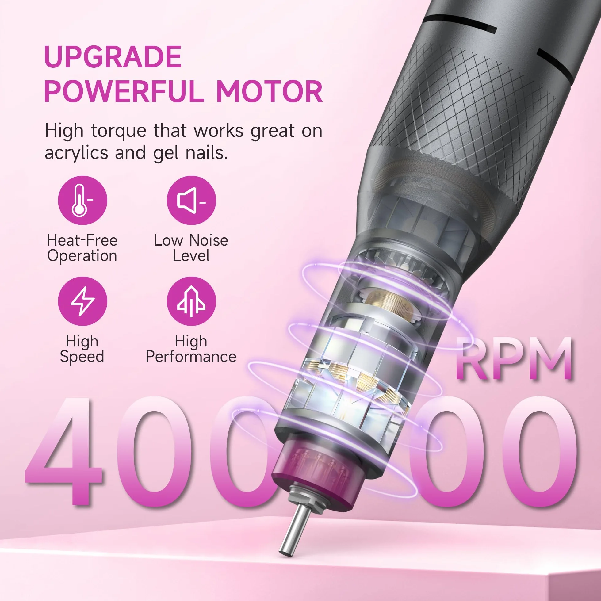 HALMAI Ponceuse à ongles professionnelle sans fil 40000RPM HMC320, Lime acrylique rechargeable gris foncé