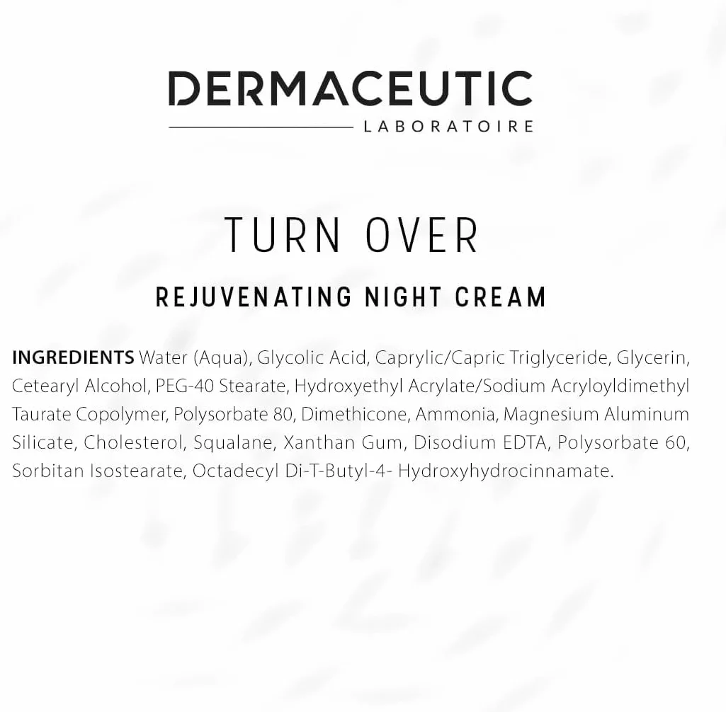 Turn Over 10 | Crème de Nuit Anti-Âge | 10,5% de Solution d'Acide Glycolique AHA | Exfoliant Visage Anti-Rides & Taches, Imperfections & Impuretés | Soin Lissant & Purifiant | 40ml | Dermaceutic