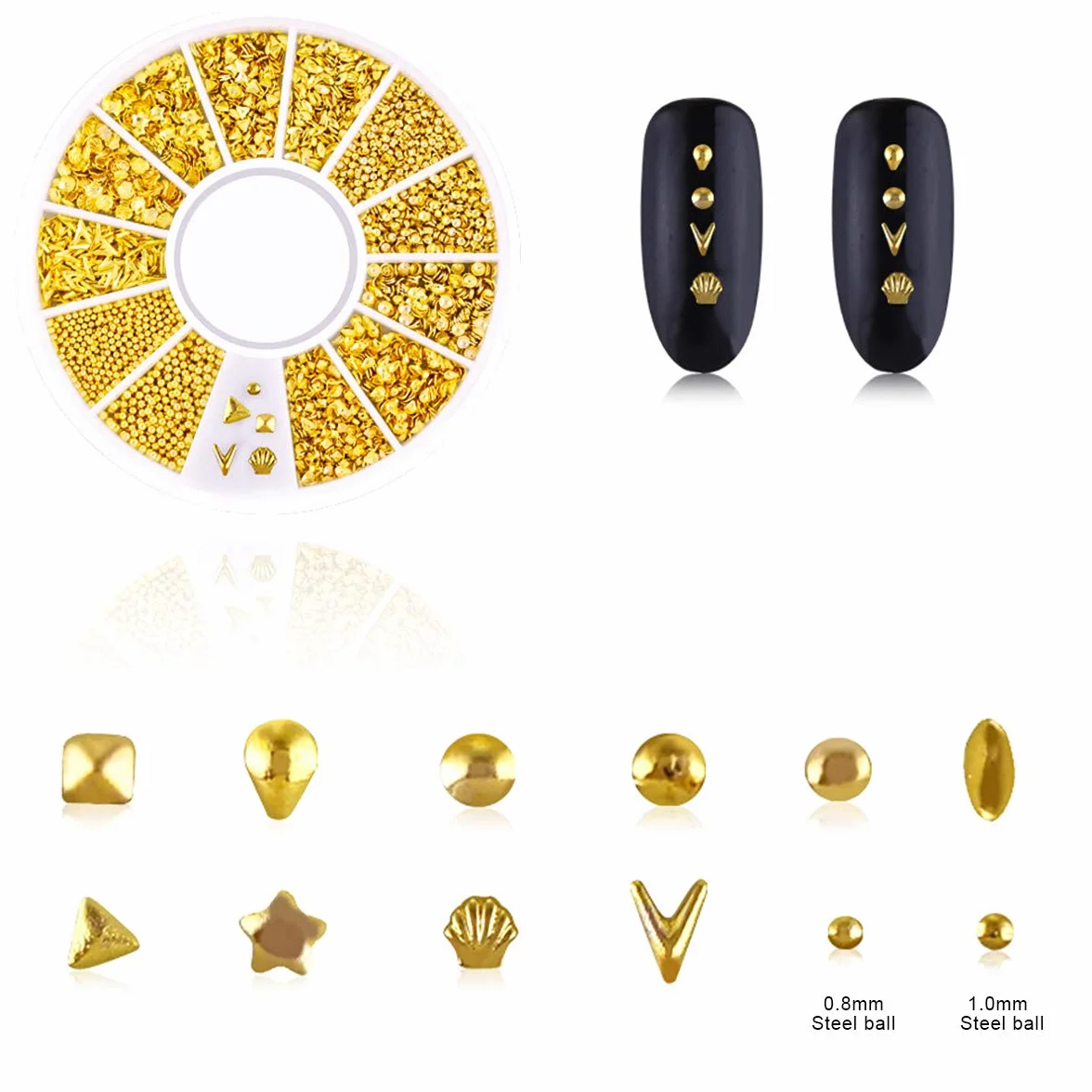 Nail Art Stud 3D Décoration Strass Métal Rivets Étoile Lune Soleil Coeur Mixte 4 Boîtes