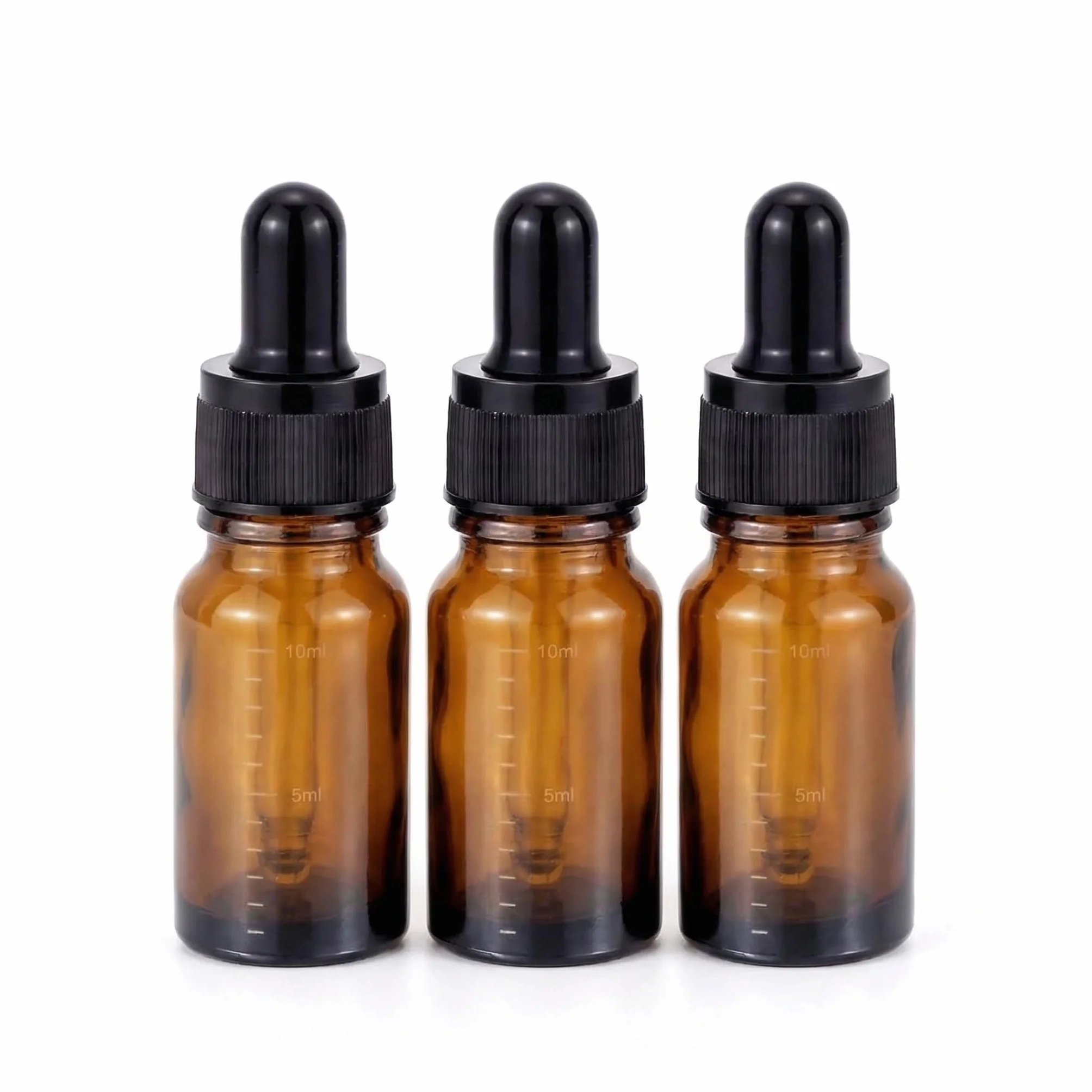 Lot de 3 flacons compte-gouttes vides rechargeables en verre ambré gradué pour huiles essentielles, cosmétiques, liquide, pot avec pipette compte-gouttes en verre (10 ml)