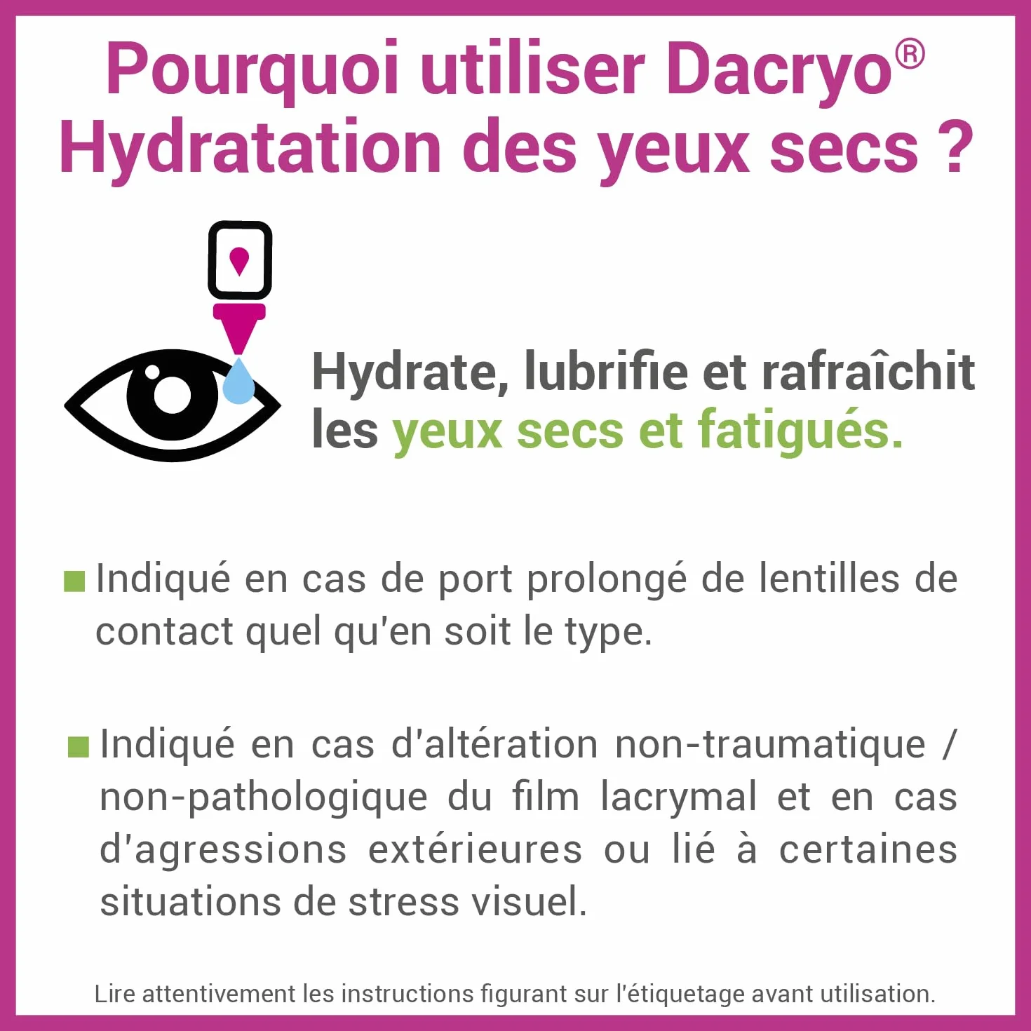 DACRYO® Hydratation des yeux secs Solution ophtalmique Acide Hyaluronique gel d'aloe vera 10ml