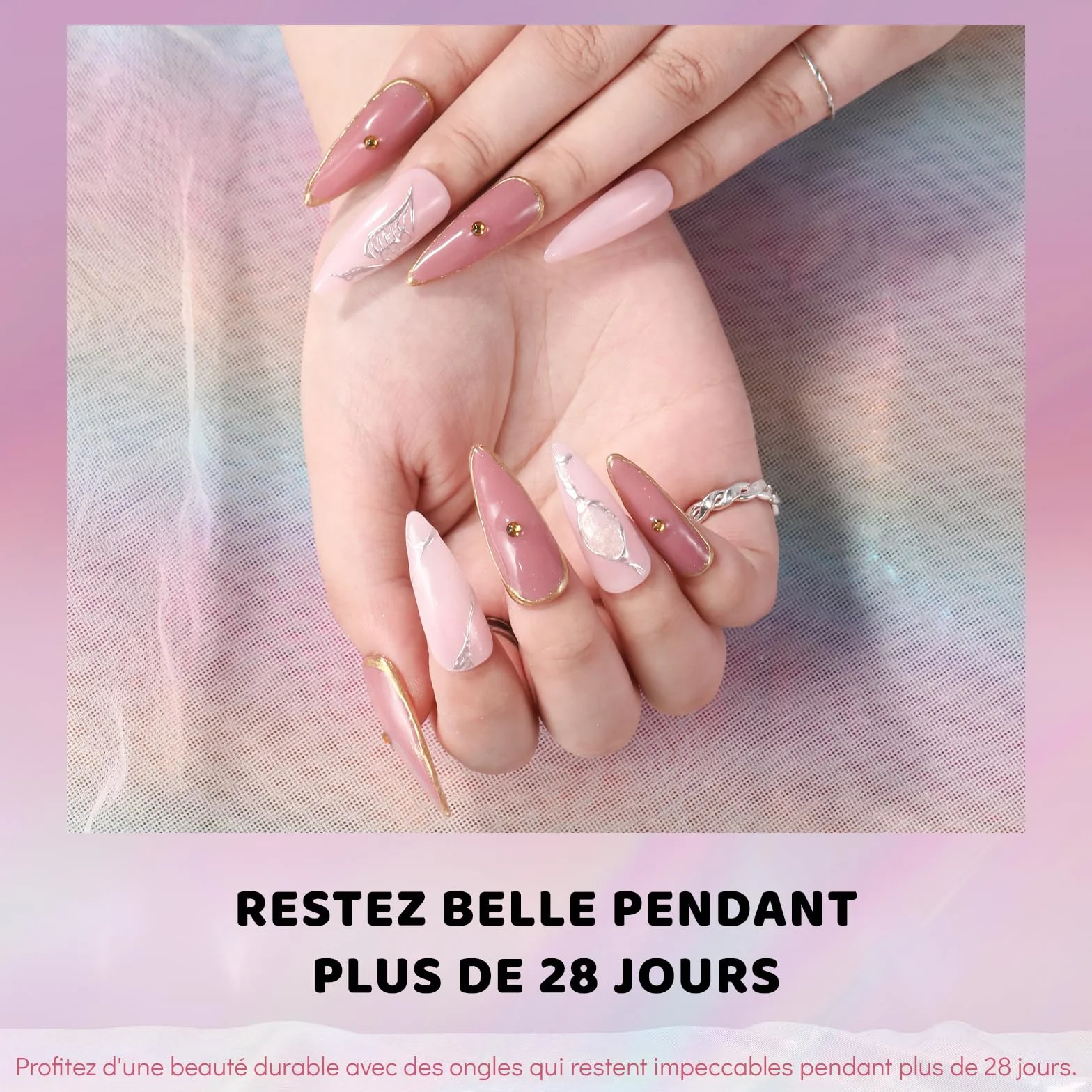 Poudre à tremper Aokitec 8 couleurs série rose pour nail art français, poudre à ongles facile à utiliser sans lampe