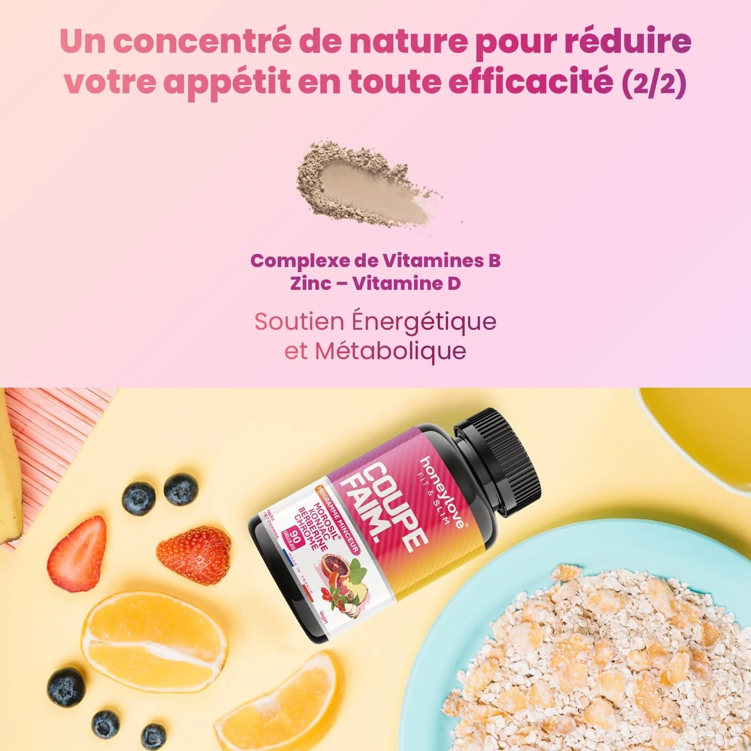 Coupe Faim Puissant Konjac Morosil Berbérine Chrome 90 Gélules Anti-Fringales Gestion Appétit Minceur Perte de Poids Naturel Vegan