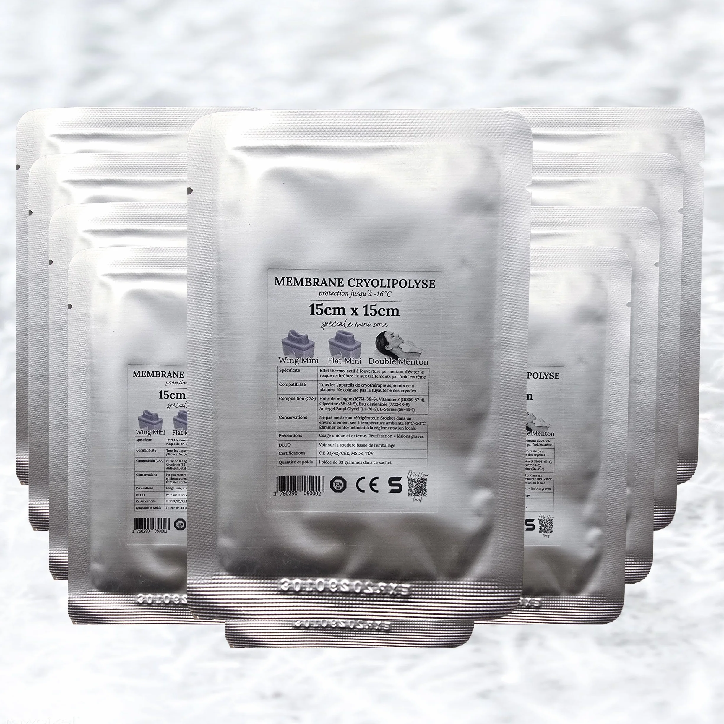 10 Membranes Cryolipolyse 15cm x 15cm - Certification 93/42/CEE jusqu’à -16°C - Effet Thermo-Actif - Pré-imbibées (33g) - Compatibles toutes marques - Etiquetage en français