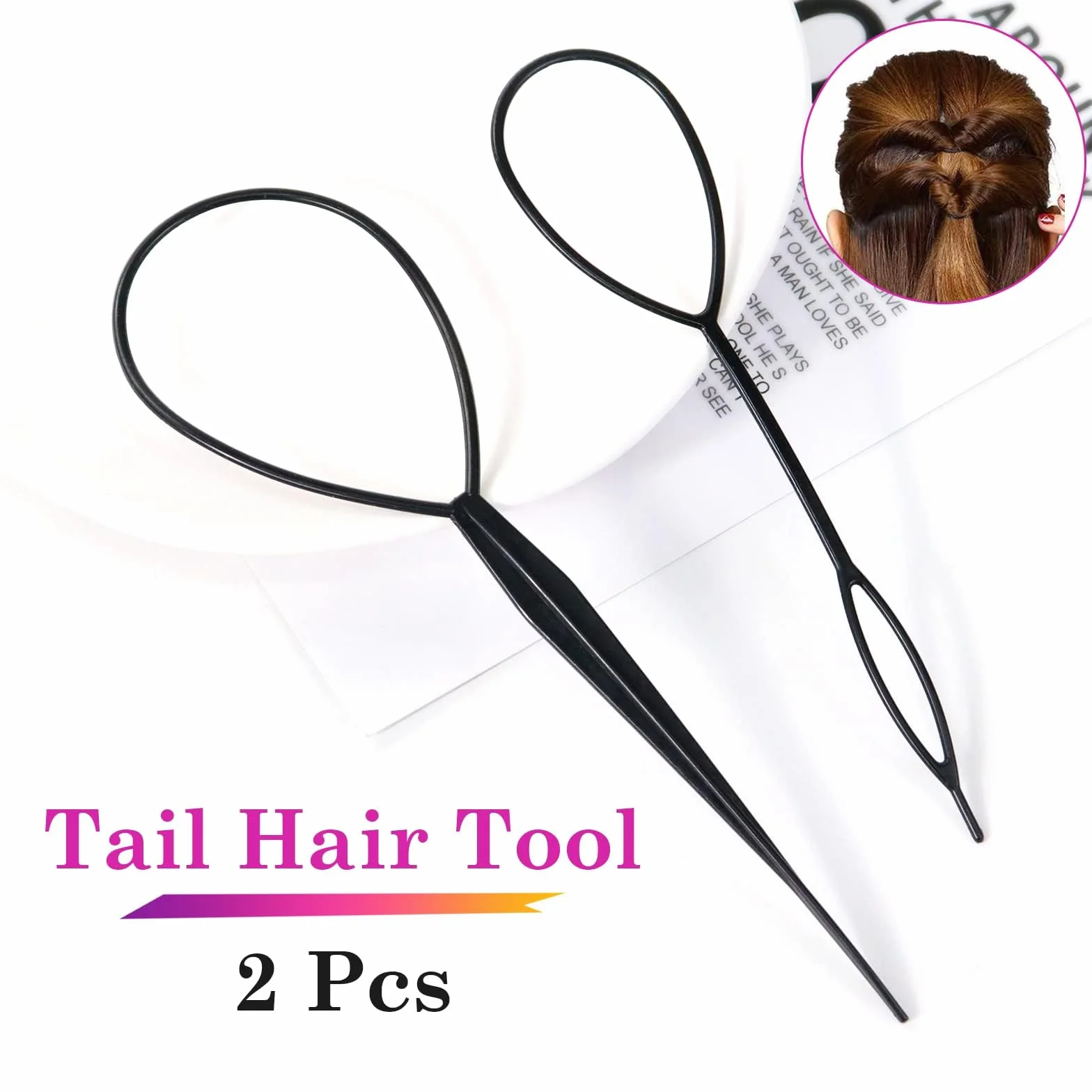 Sularpek Outil de Queue de Cheveux, 2pcs Tresse Coiffure Accessoires pour Femmes et Filles Noir