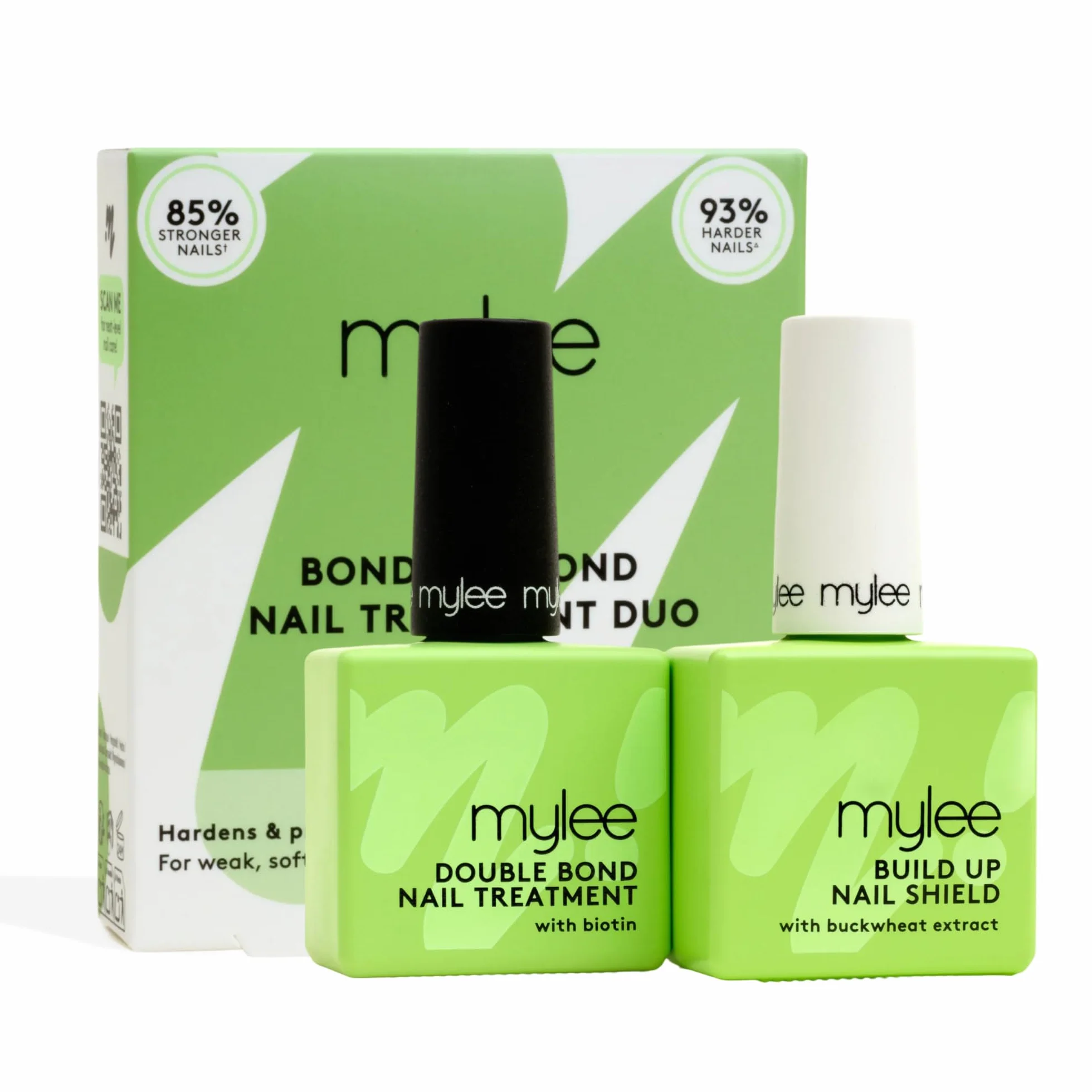 Mylee Bond & Beyond Duo - Réparation de la kératine à 99% - Renforce et camoufle en un seul geste - Technologie KeraBuild avec biotine, AHA et PHA - Restaure et protège les ongles - 2x13.5ml