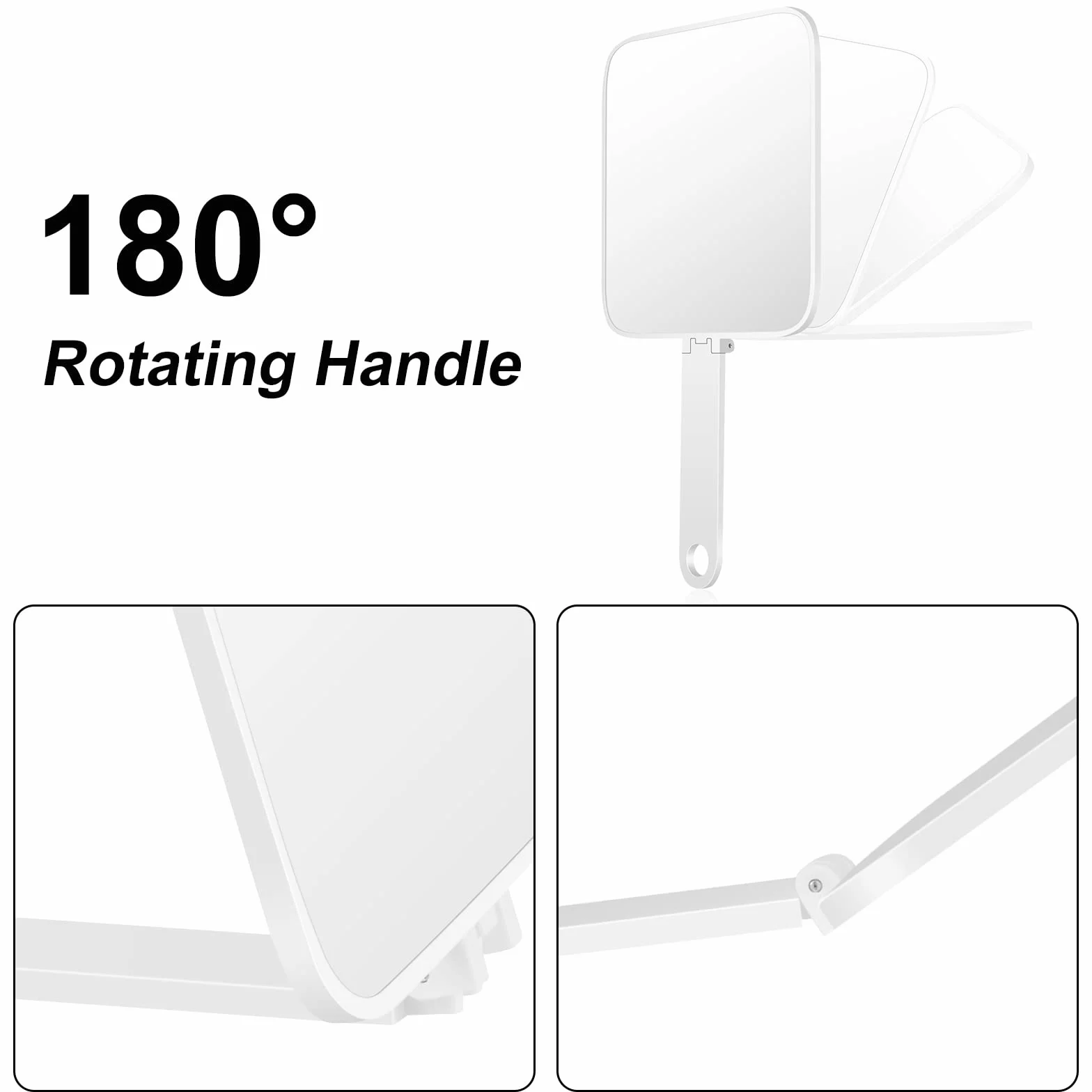 Miroir à Main avec Poignée Pliante et Support, Miroir de Courtoise Polyvalent pour Voyage, Salle de Bain, Maquillage