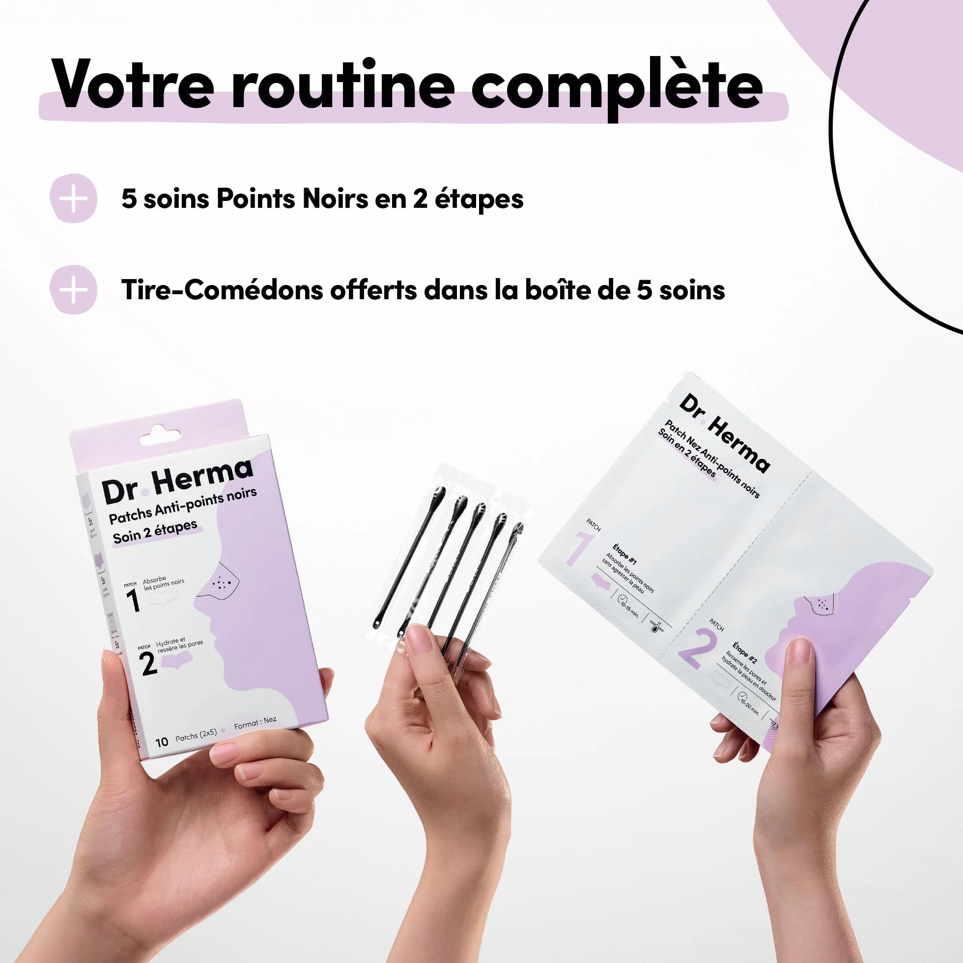Dr Herma Patch Nez Point Noir 2 étapes Format Nez Purifie Désincruste Ressere les Pores 5 Paires Patch Nasal Anti Imperfection Visage