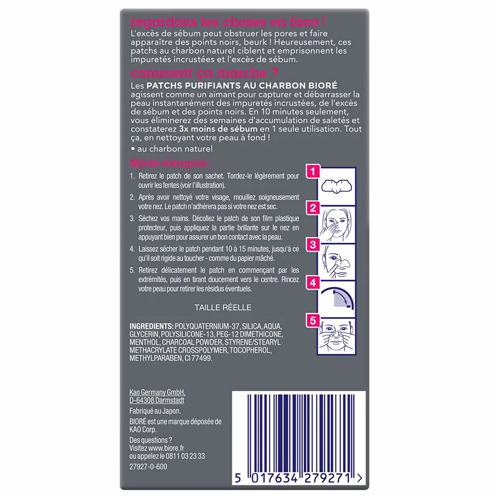 Biore 8 Patchs Purifiants au Charbon MAXI format