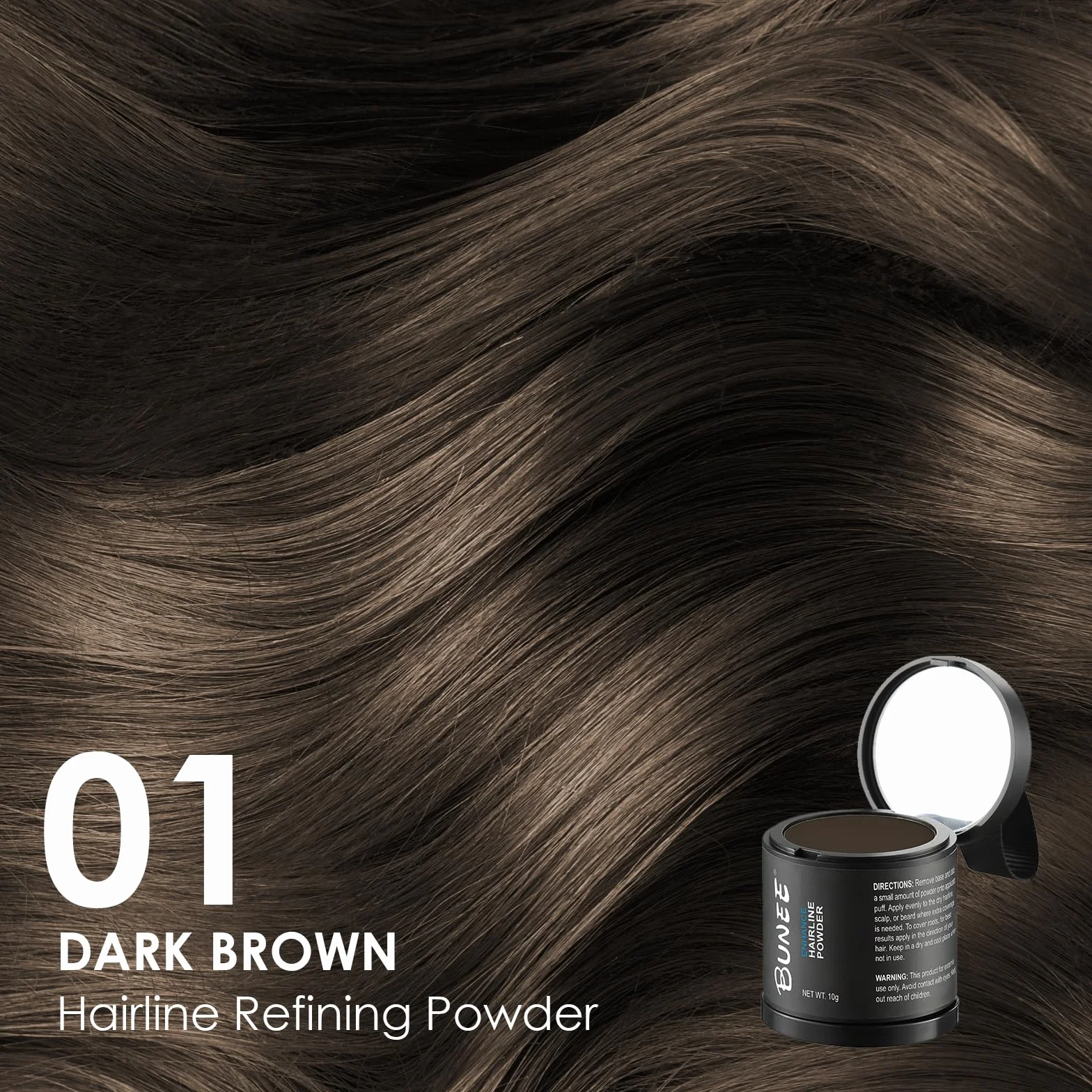 Poudre de Racine de Cheveux Marron foncé pour épaissir les cheveux, Retouche et Couverture