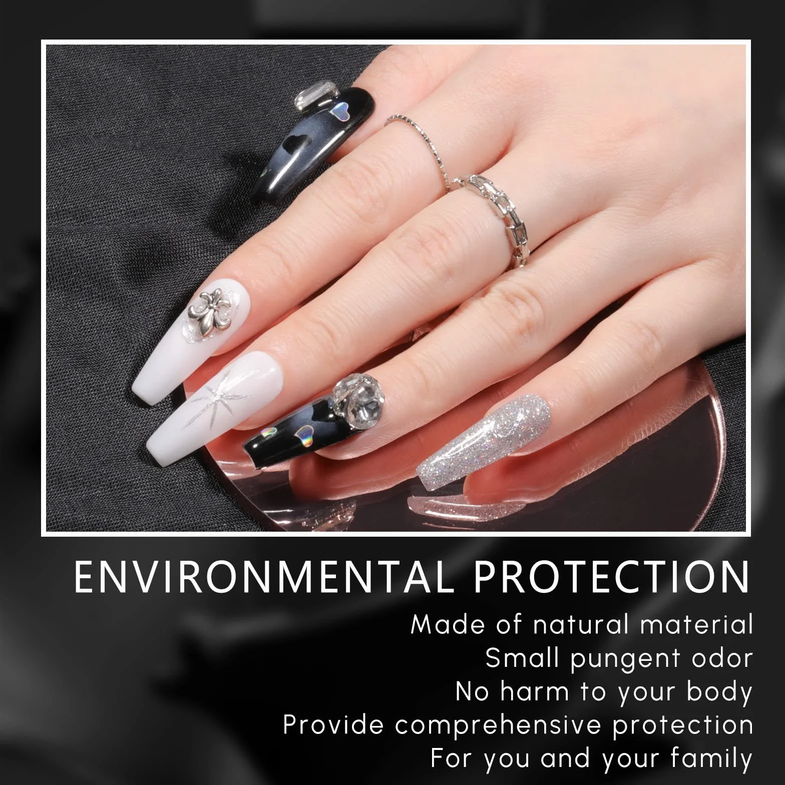 Aokitec Kit de Poudre à Ongles 14Pcs 8 Couleurs Noir Blanc Paillette Acrylique avec Pinceau Nail Art Manucure