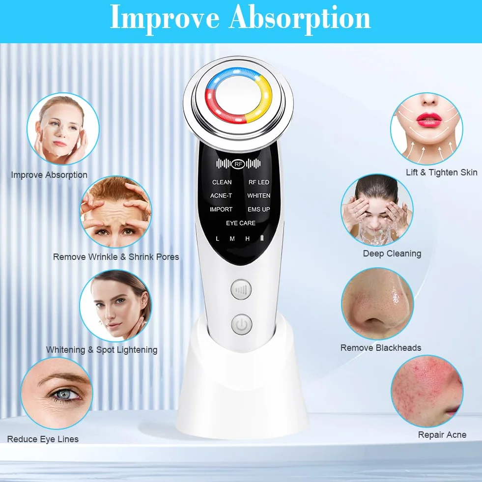 Appareil Anti Rides Visage, Appareil Massage Visage Masseur Facial, Dispositif Multifonctionnel de Soin Visage Anti-âge avec EMS et Chaud, Froid, pour Anti-âge, Améliore, Raffermit Lisse La Peau
