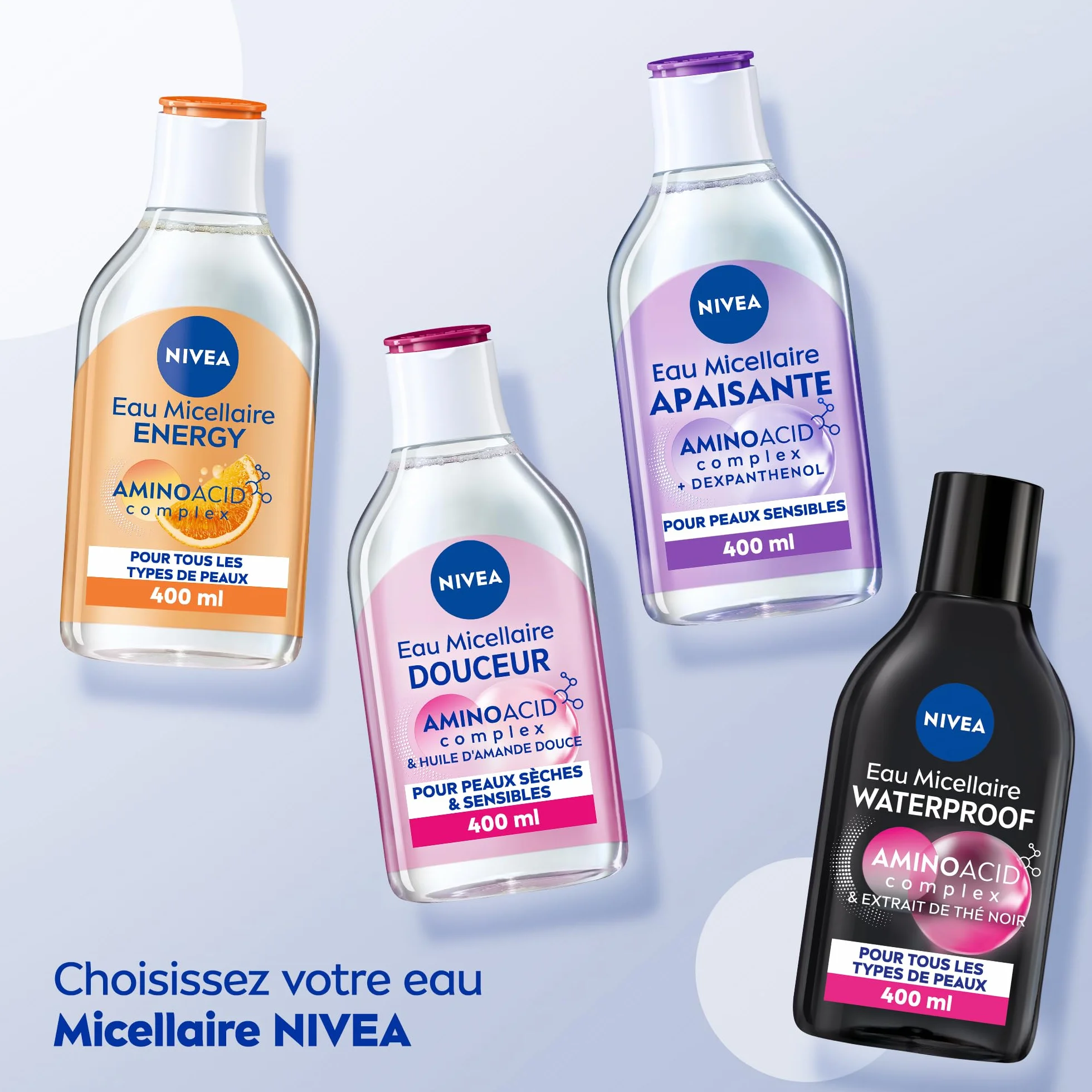 NIVEA Eau Micellaire Apaisante Efficacité Waterproof Visage Yeux Lèvres 100 ml