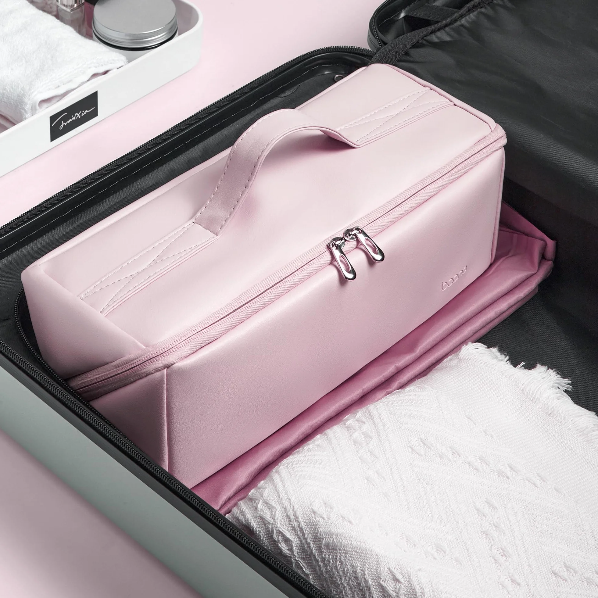 Veki Sac de Rangement Compatible avec Dyson Airwrap Styler et Shark, Étui de Transport de Voyage Portable pour Dyson Supersonic, Sac de Voyage Étanche pour Dyson Sèche-Cheveux et Accessoires (Rose)