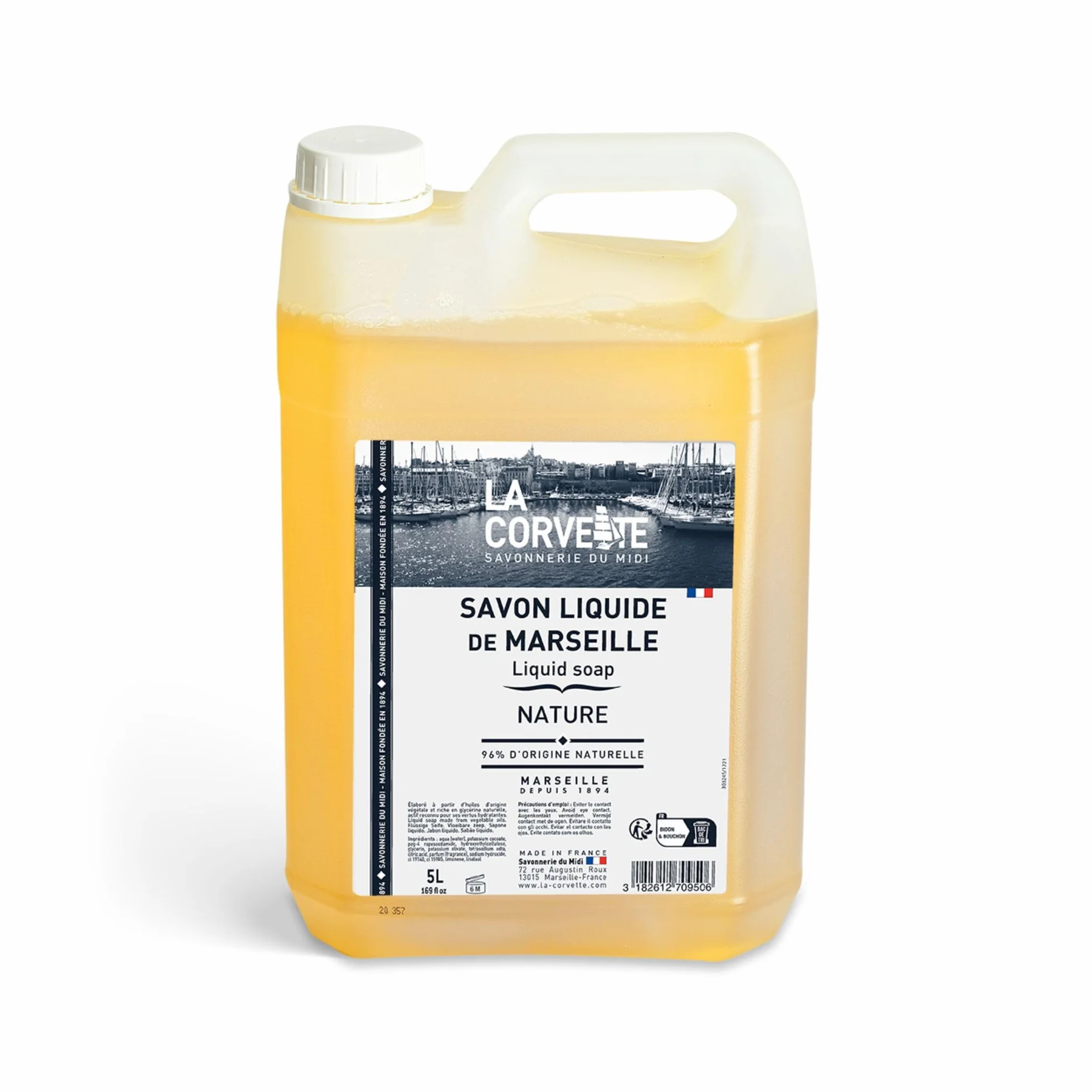 Savon liquide de Marseille Nature La Corvette 5L 96% ingrédients naturels