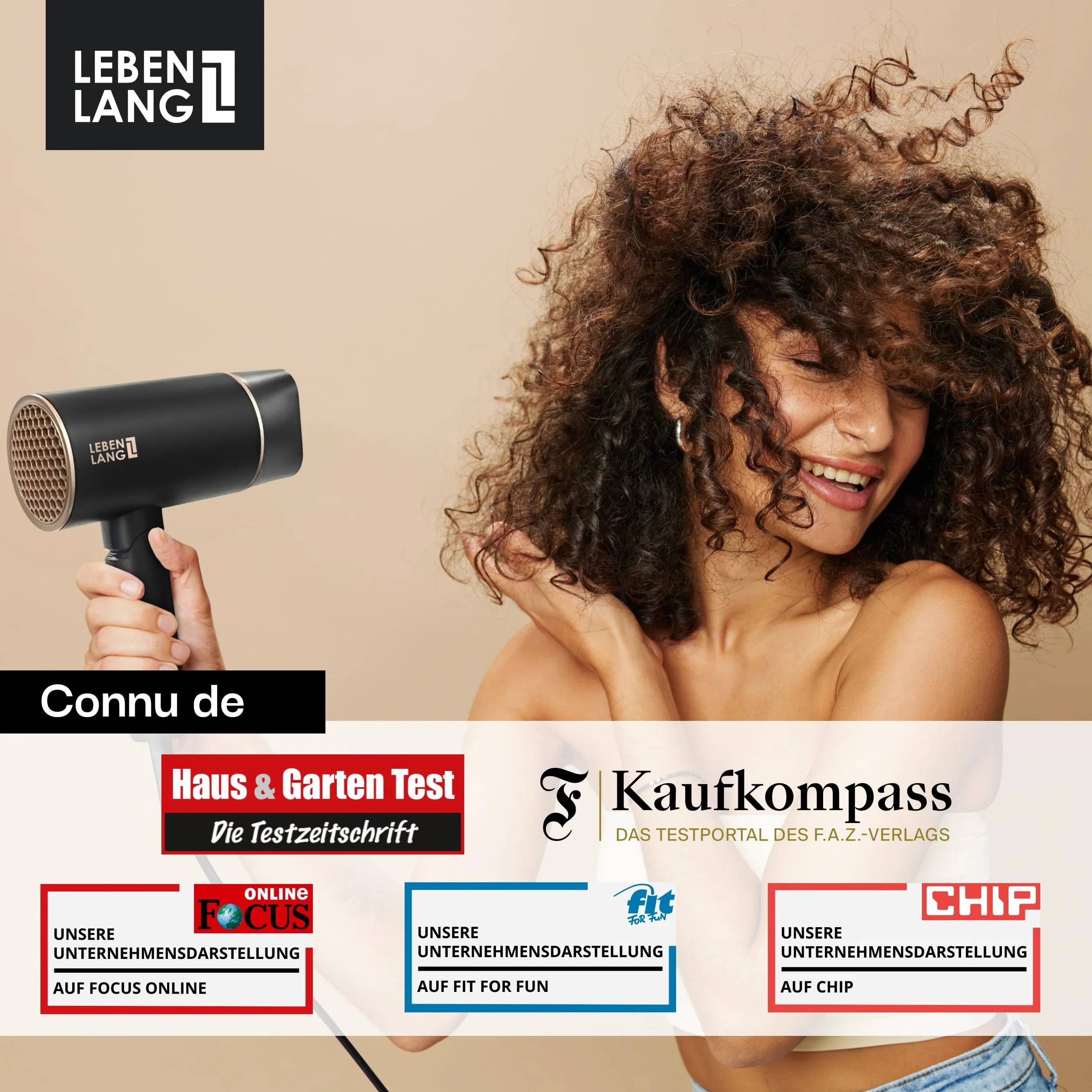 LEBENLANG Petit Sèche-cheveux Ion 2100W - Anti-Spliss avec le mode Air Froid, pliable - Accessoires de Voyage (Noir)