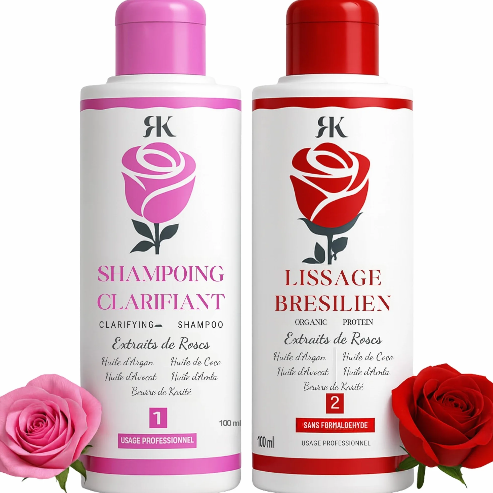 Romanti-K Kit Lissage Bresilien 2x100ml Professionnel Proteine de Tanin Sans Formol Keratine Pure