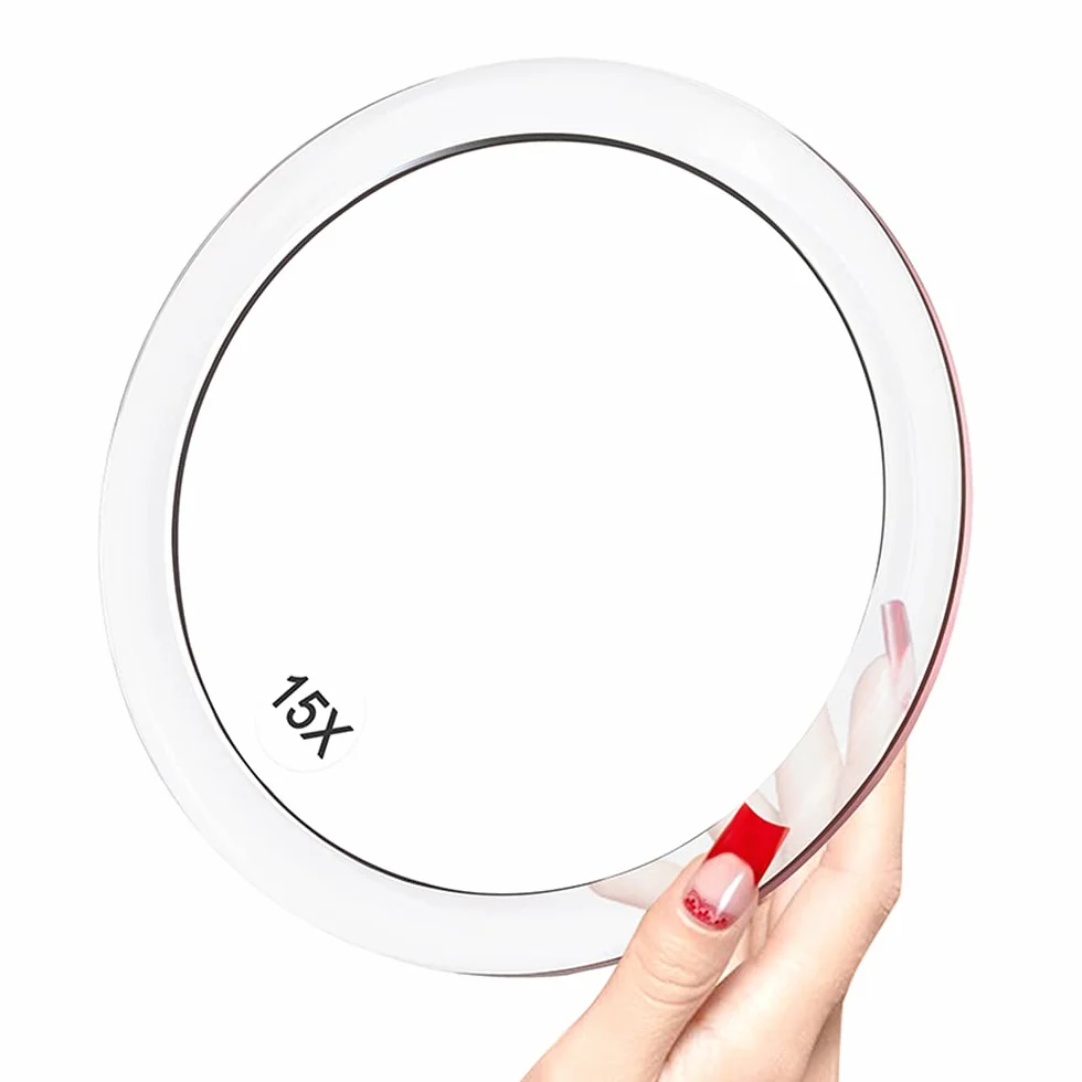 Miroir grossissant 15X 15 cm rond avec ventouses pour maquillage et épilation