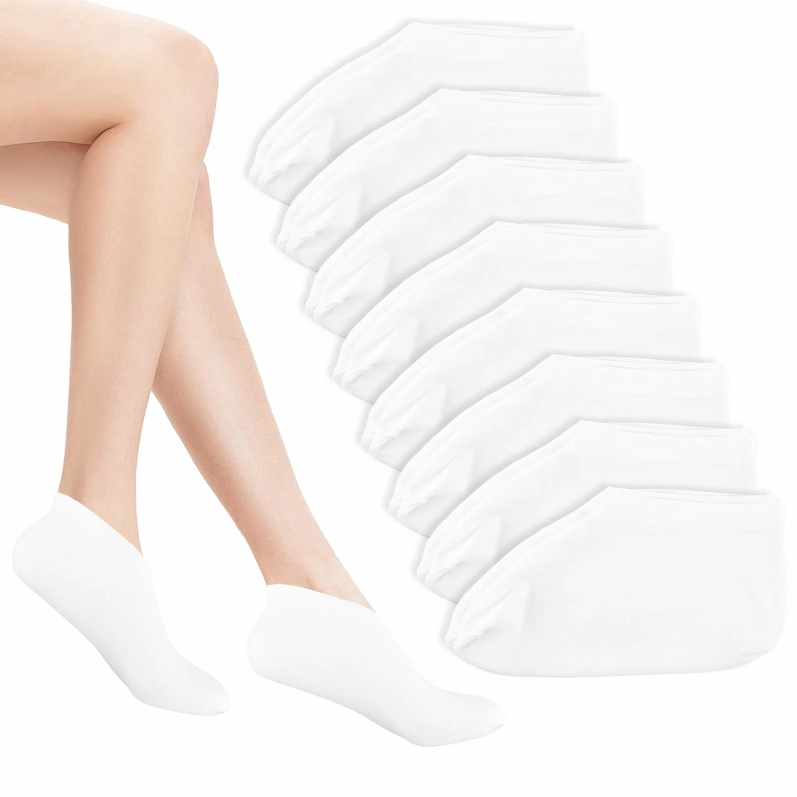 Lot de 8 paires de chaussettes hydratantes en gel spa antidérapantes blanches pour pieds secs et callosités