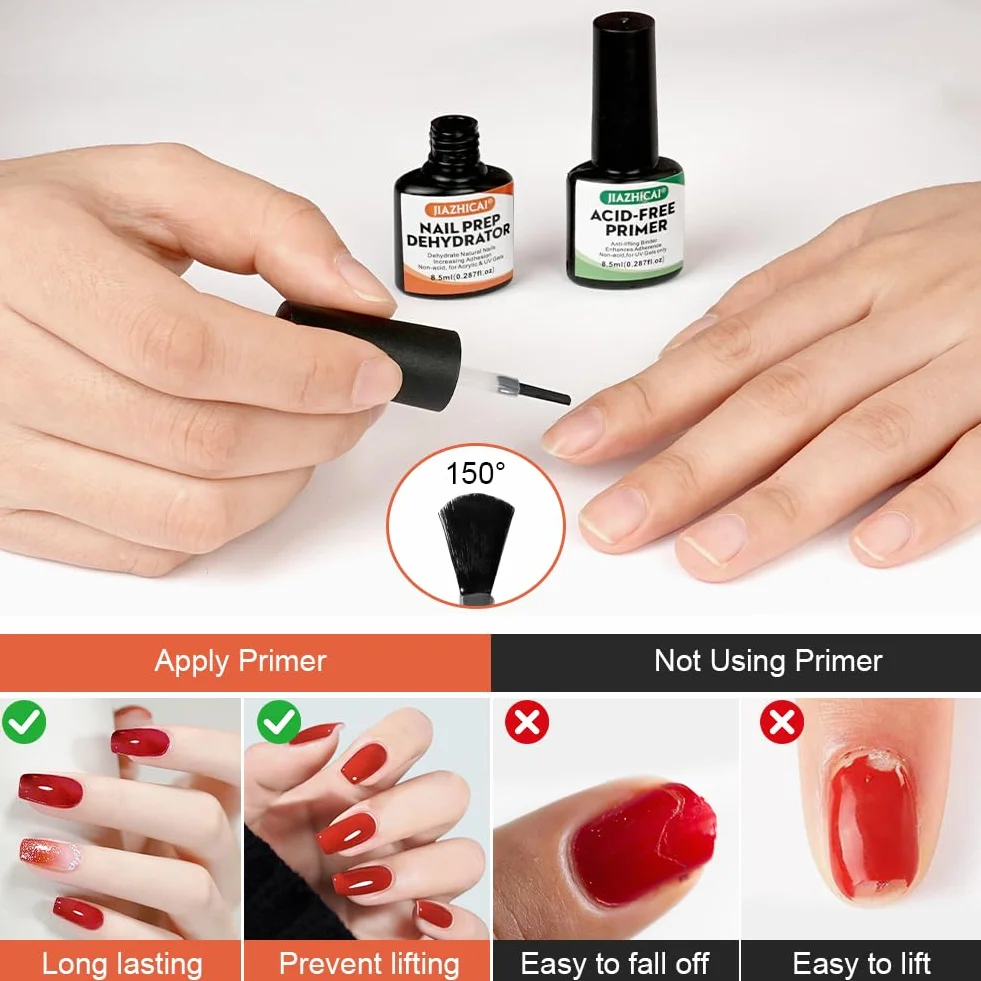 Apprêt Déshydraté Sans Acide Nail Prep Primer Ongle Gel UV 8.5ml Kit 2PCS