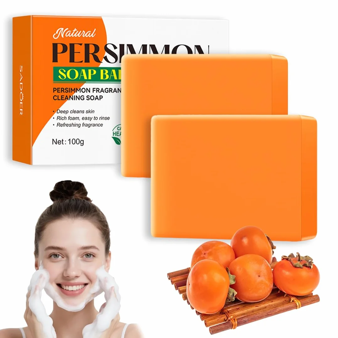 Savon au Kaki Naturel, 2 Pièces, pour le Nettoyage et le Soin du Visage et du Corps