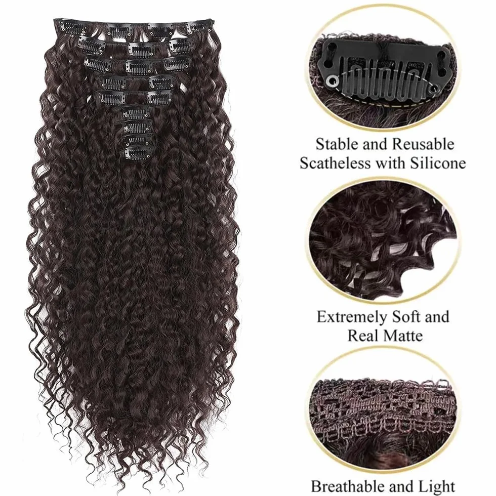 Postiche afro bouclé à clip fibre douce et résistante, confort longue durée, parfait pour look unique au quotidien, événements culturels, fêtes et concerts en plein air(Brun Foncé-4#)
