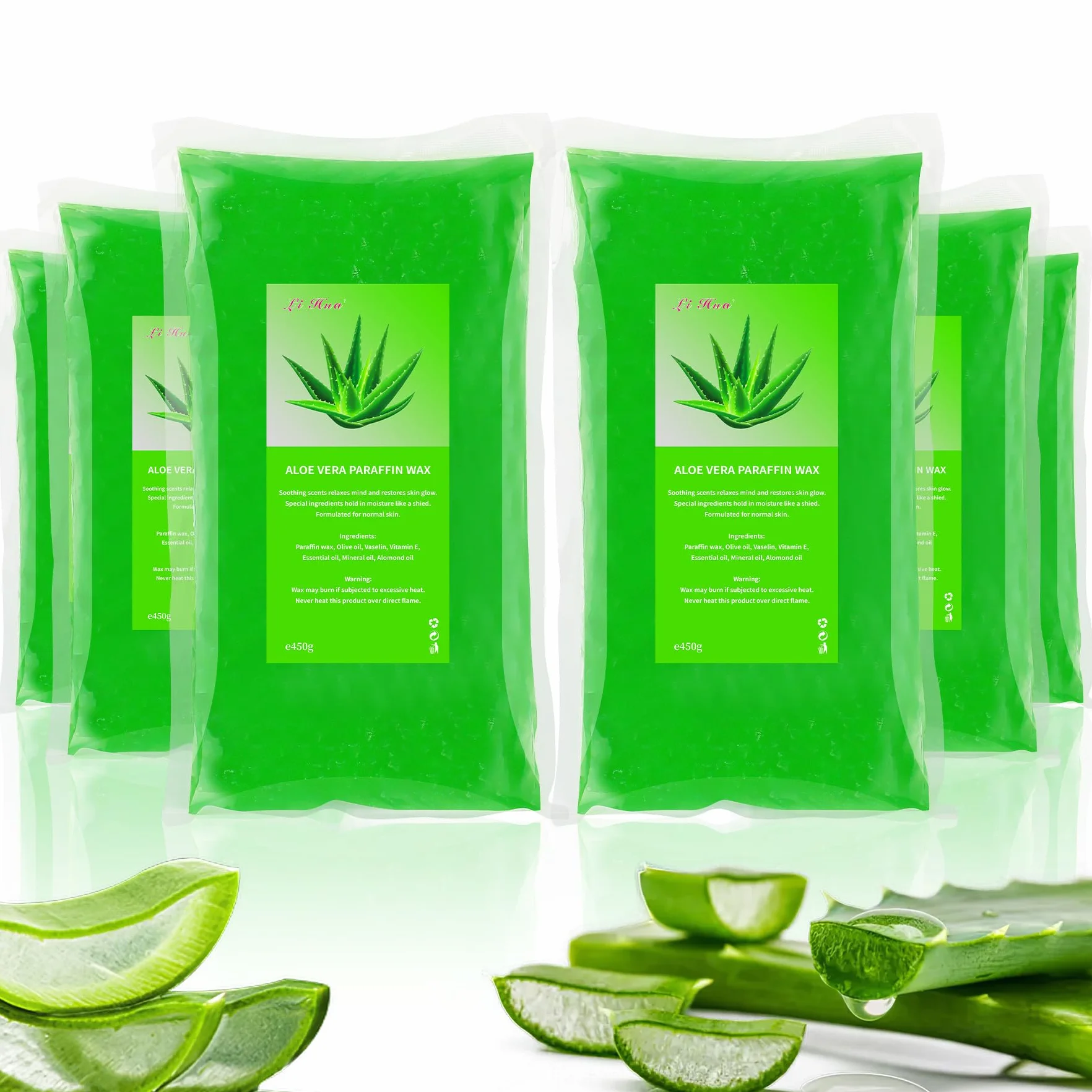 6 Packs Cire de paraffine, 2700g Recharge Aloe vera Blocs de cire de paraffine pour bain de paraffine mains et pieds, Soulage la fatigue musculaire, Hydrate et Nourrit