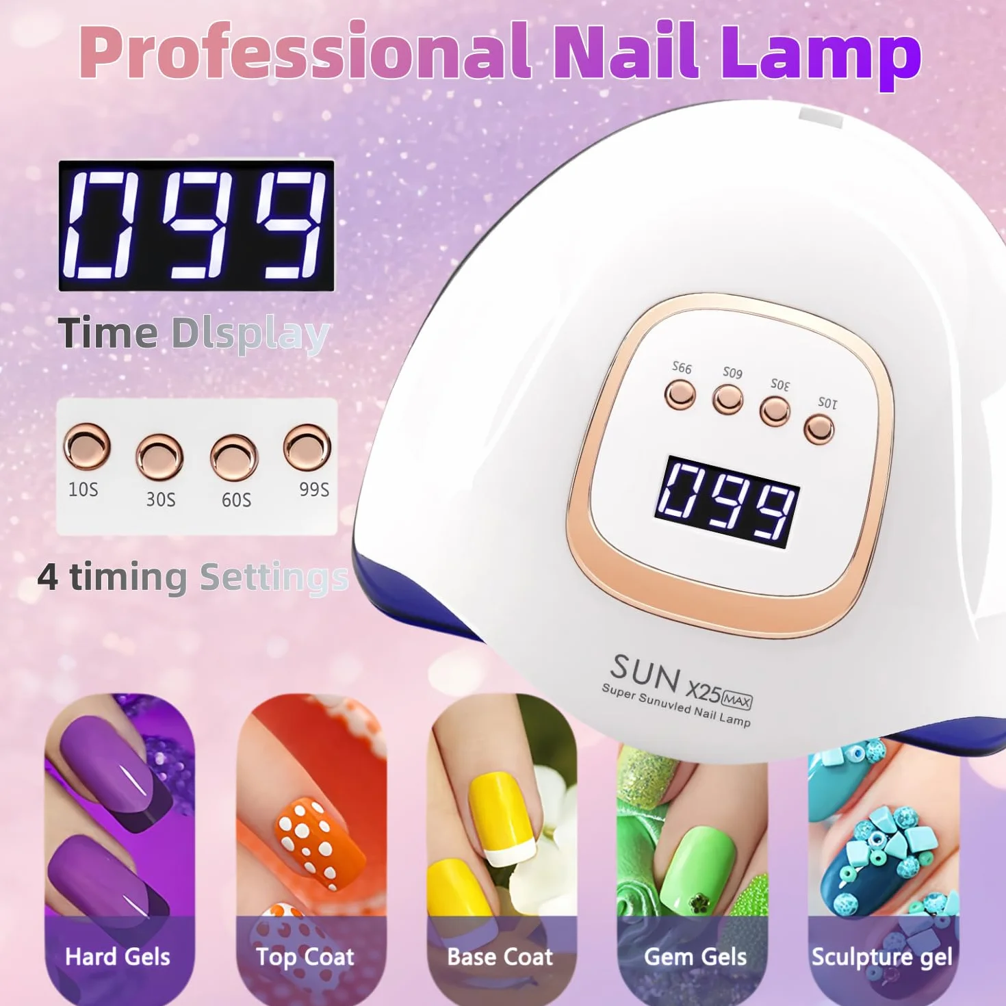 Lampe UV LED Ongles 380W 81 LEDs, Séchoir Professionnel avec Capteur Automatique et 4 Minuteries, Idéale pour Ongles des Mains et Pieds